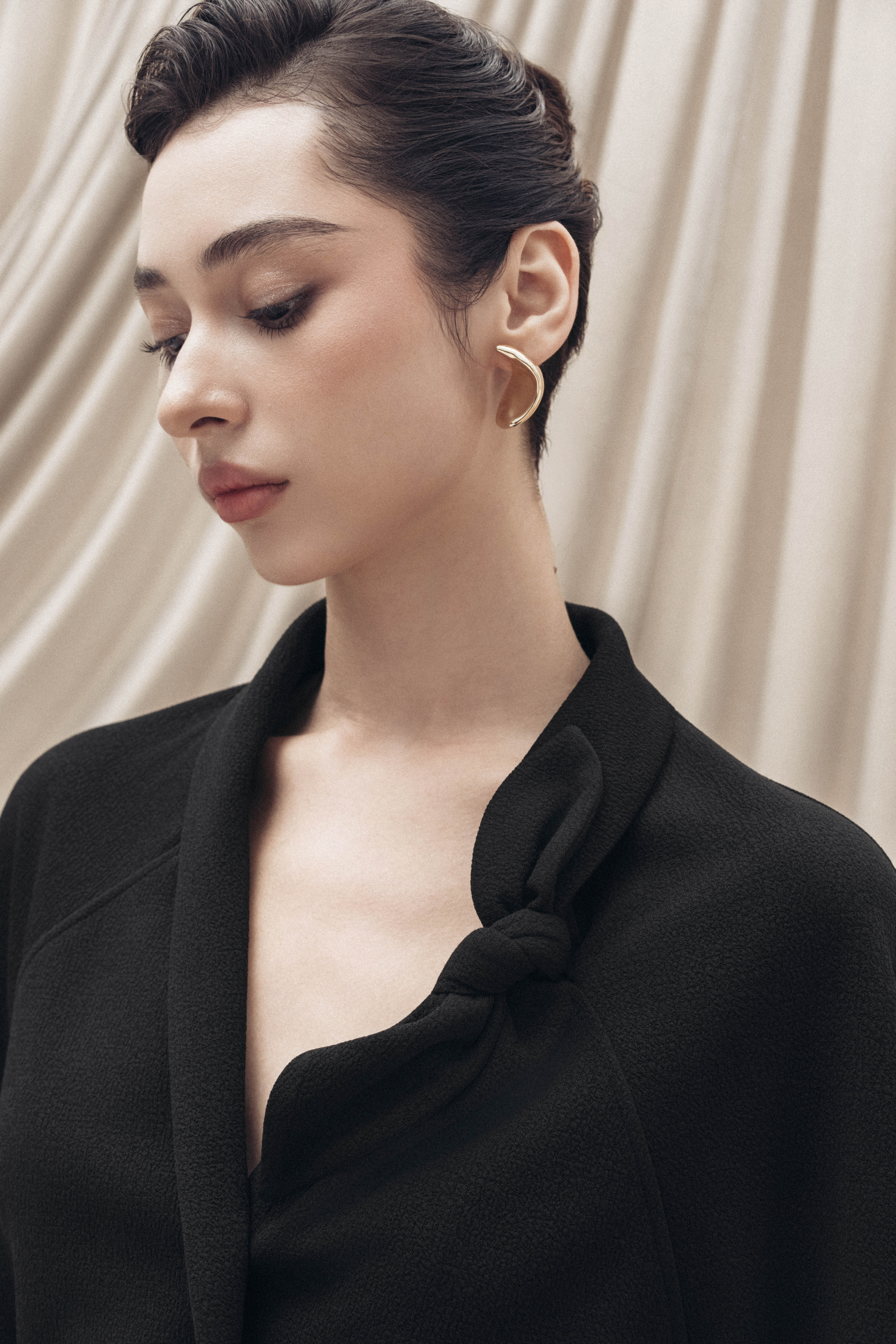 Asymmetric Bow Wrap Coat in Black