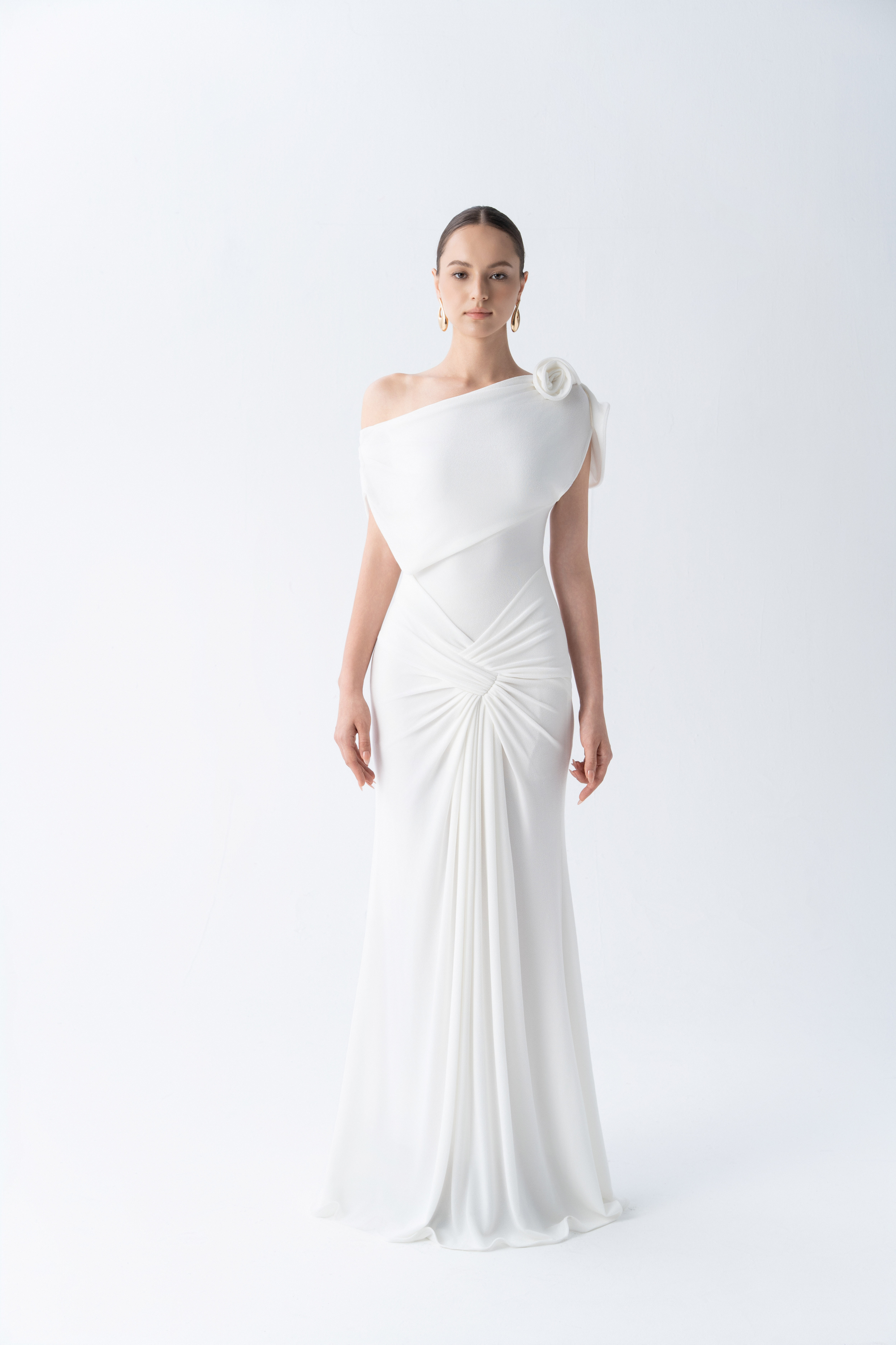 Orchid Drape Gown - One-Shoulder Fishtail Sculpted Floral Orchid Drape Gown - One-Shoulder Fishtail Sculpted Floral