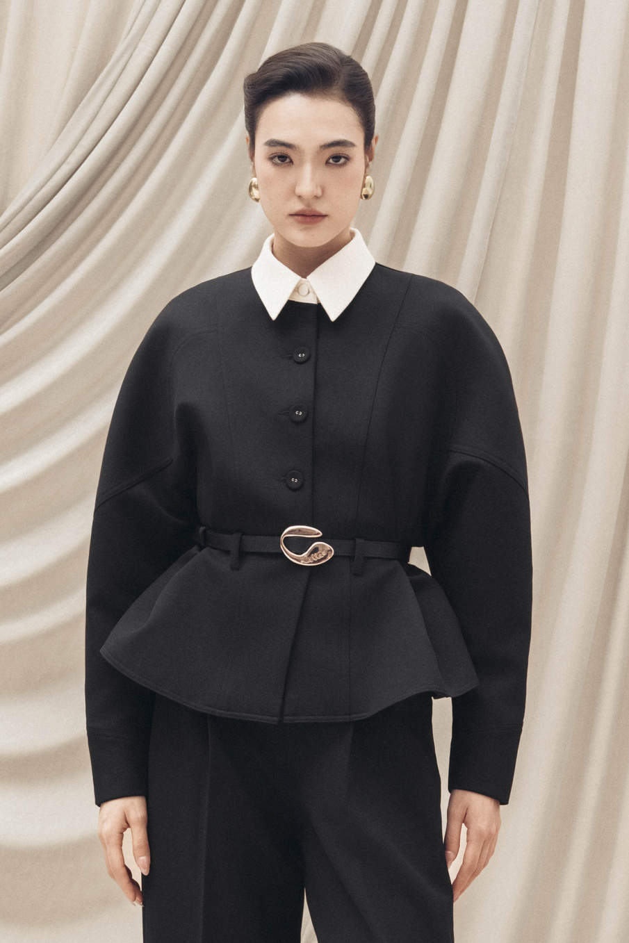 Quilted Structure Short Jacket in Black