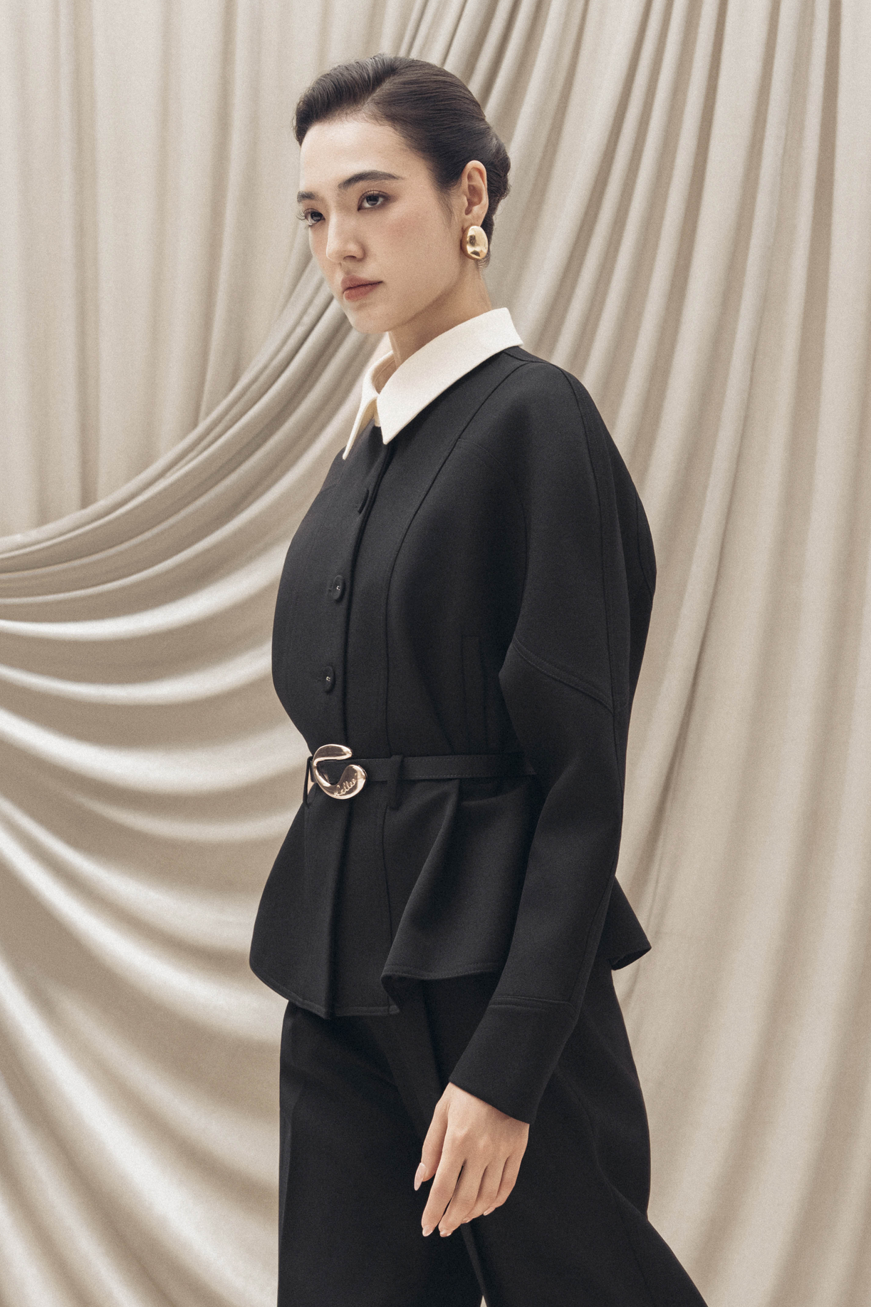 Quilted Structure Short Jacket in Black