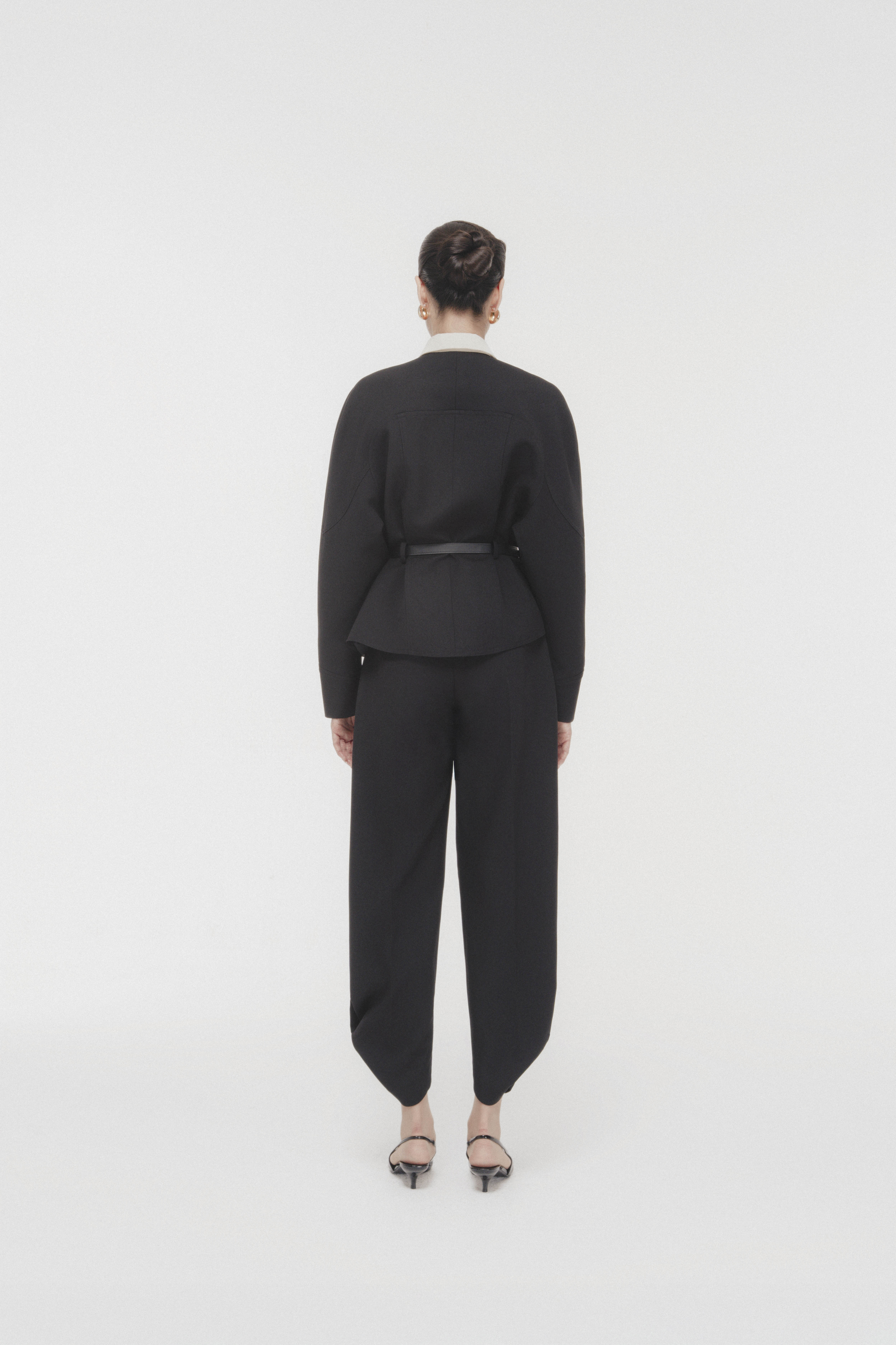 Quilted Structure Short Jacket & Pants in Black