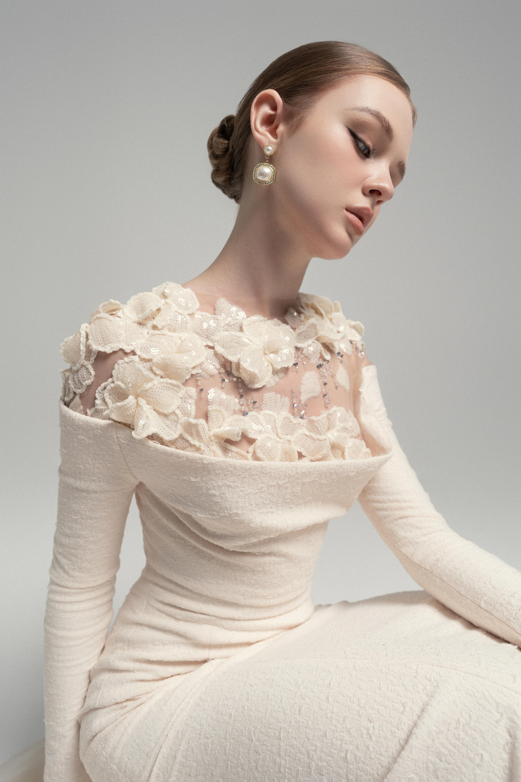 lace crystal dress Fit & Flare Gown with Lace Crystal Appliqu Bodice Lotus Threads Bridal