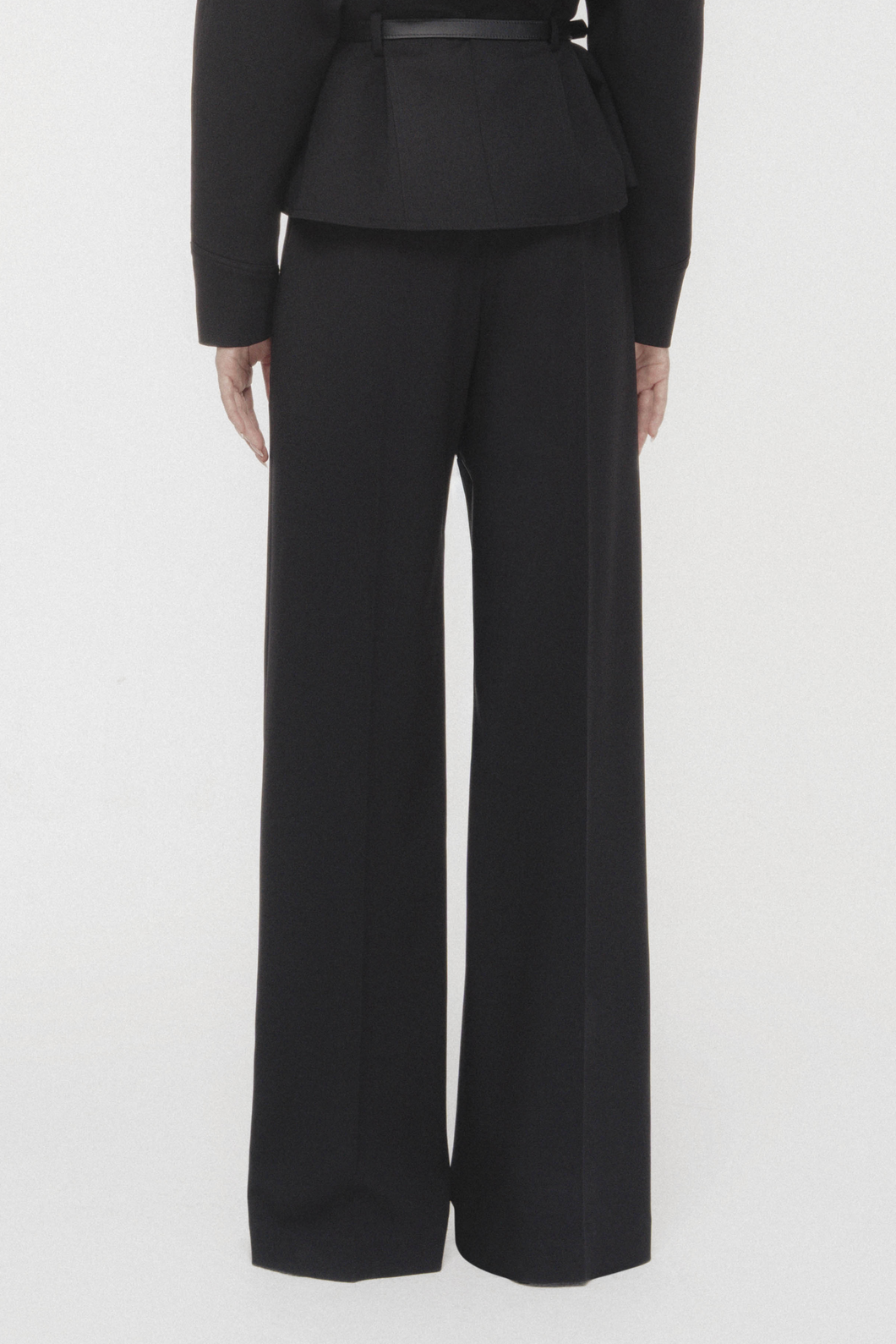 High-Waist Pleated Wide-Leg Trousers in Black