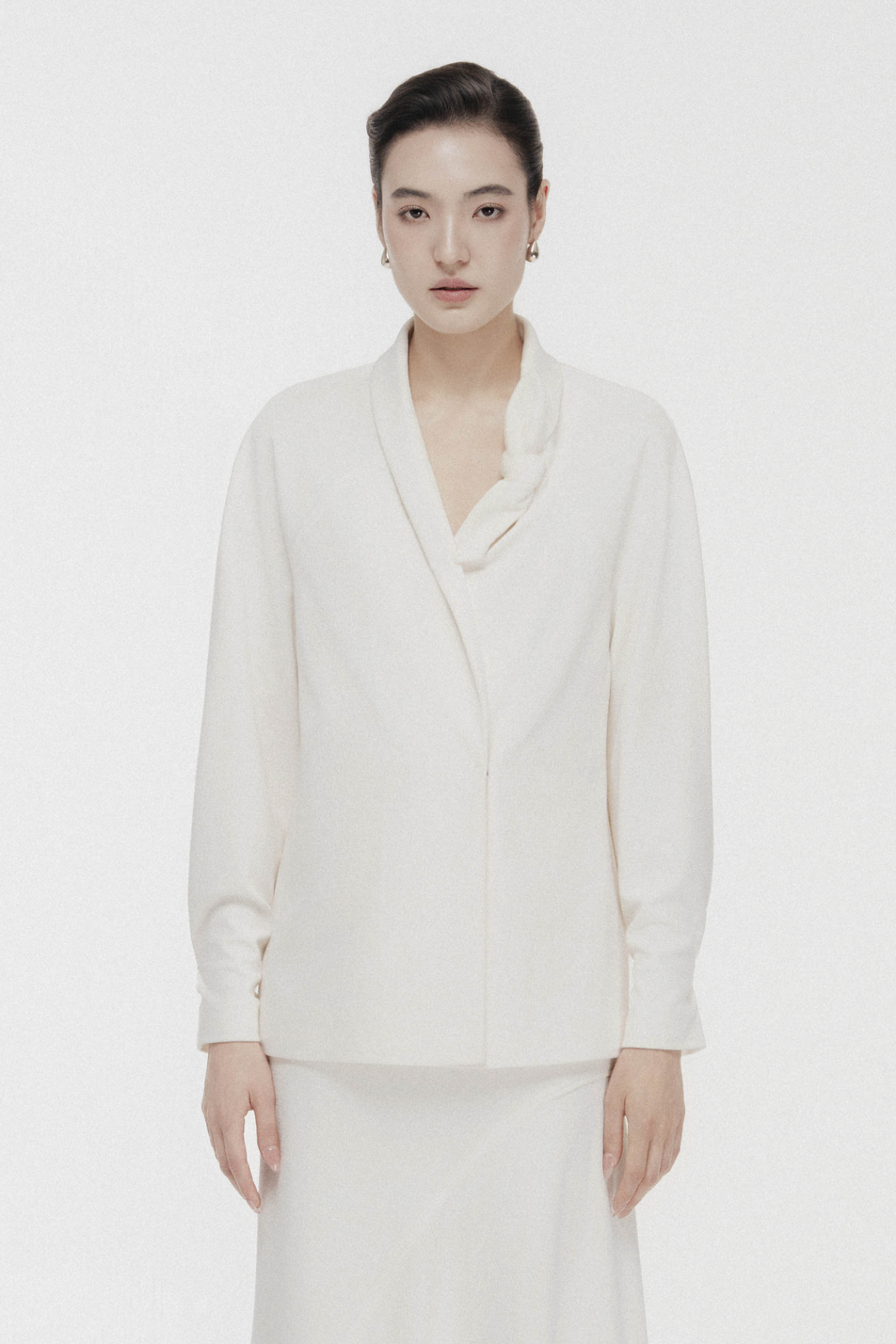 Asymmetric Bow Wrap Coat in Cream