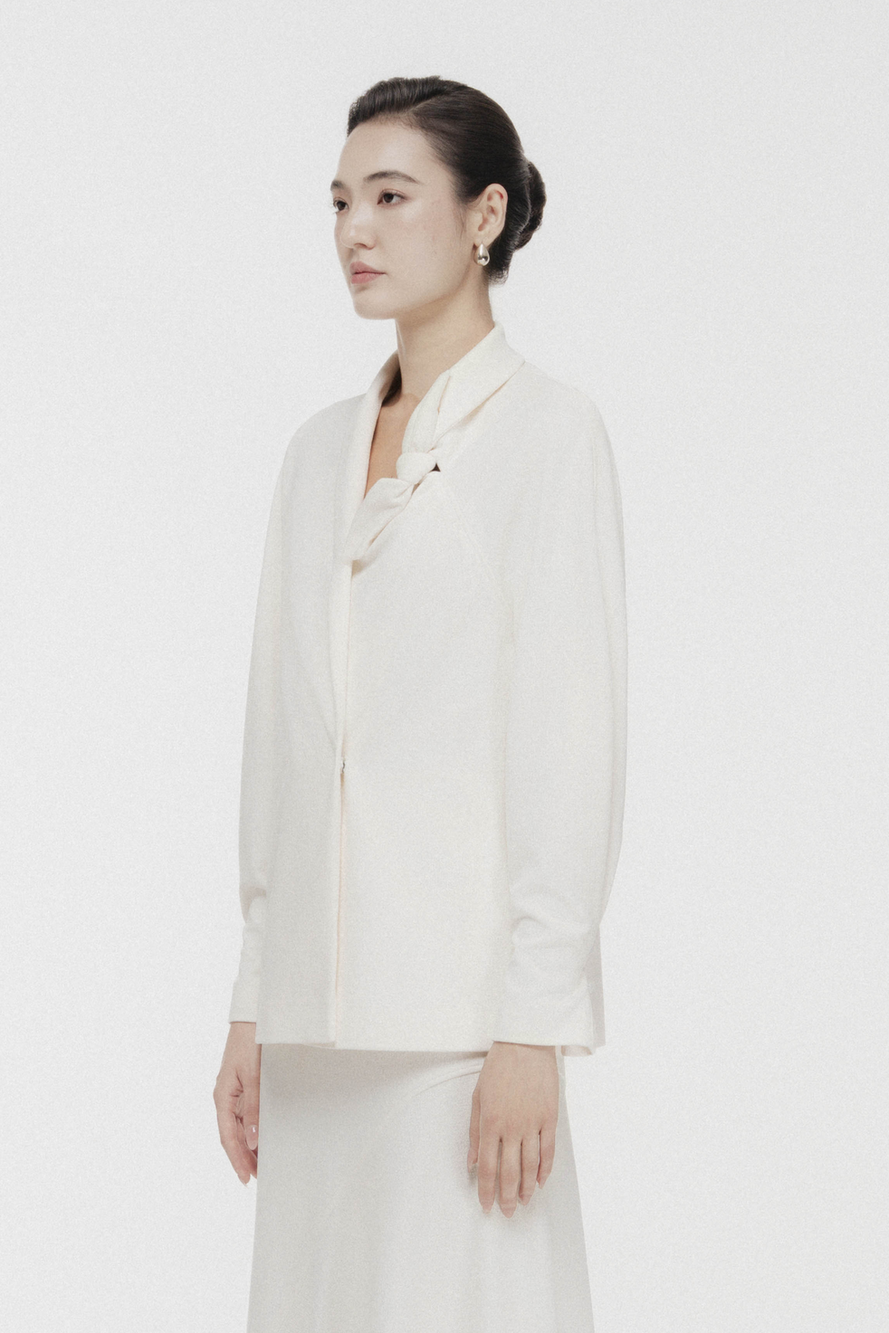 Asymmetric Bow Wrap Coat in Cream