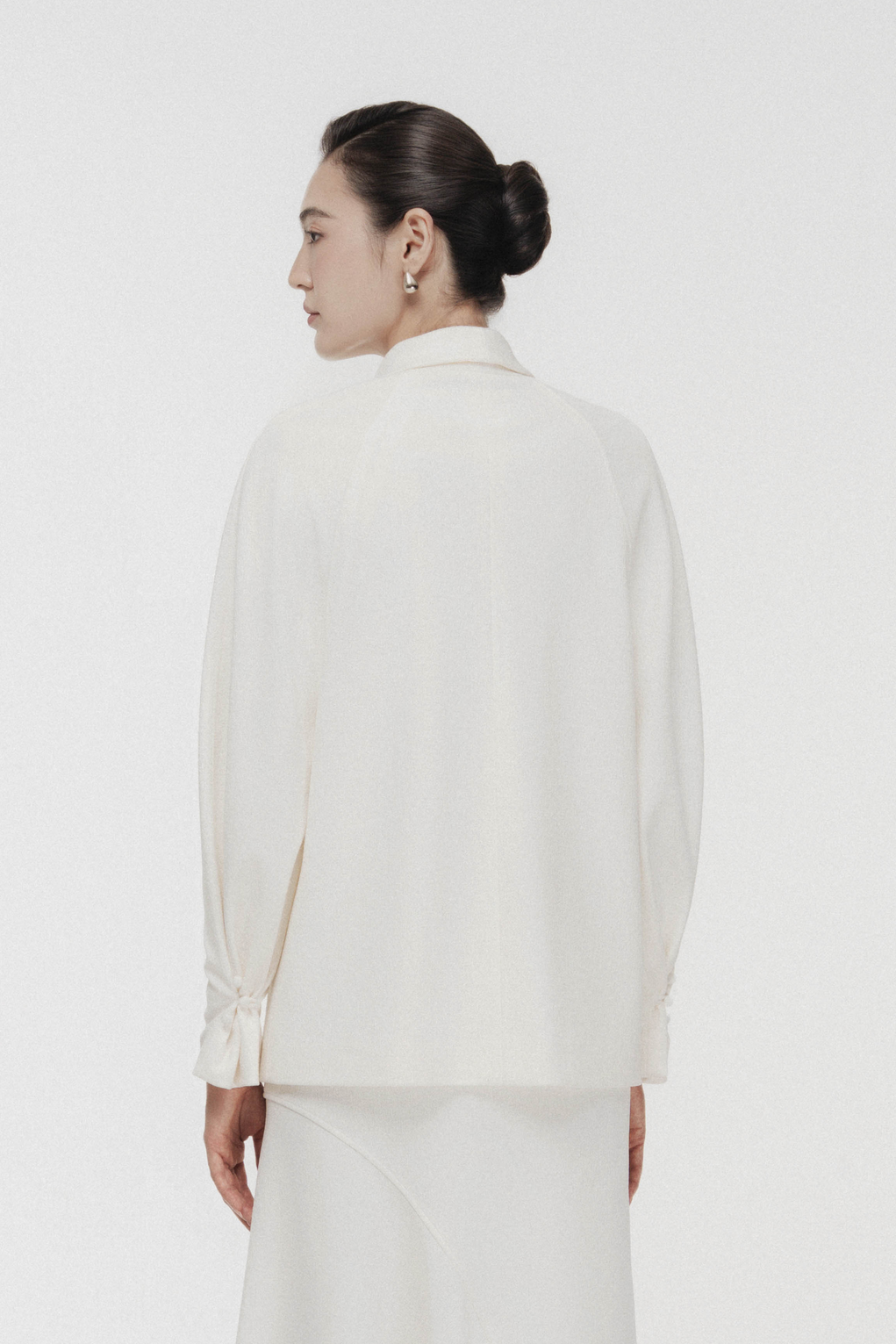 Asymmetric Bow Wrap Coat in Cream