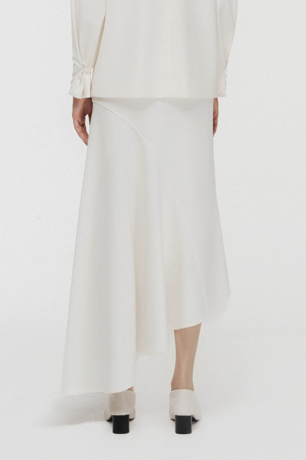 Fluid Bias-Cut Midi Skirt in Cream
