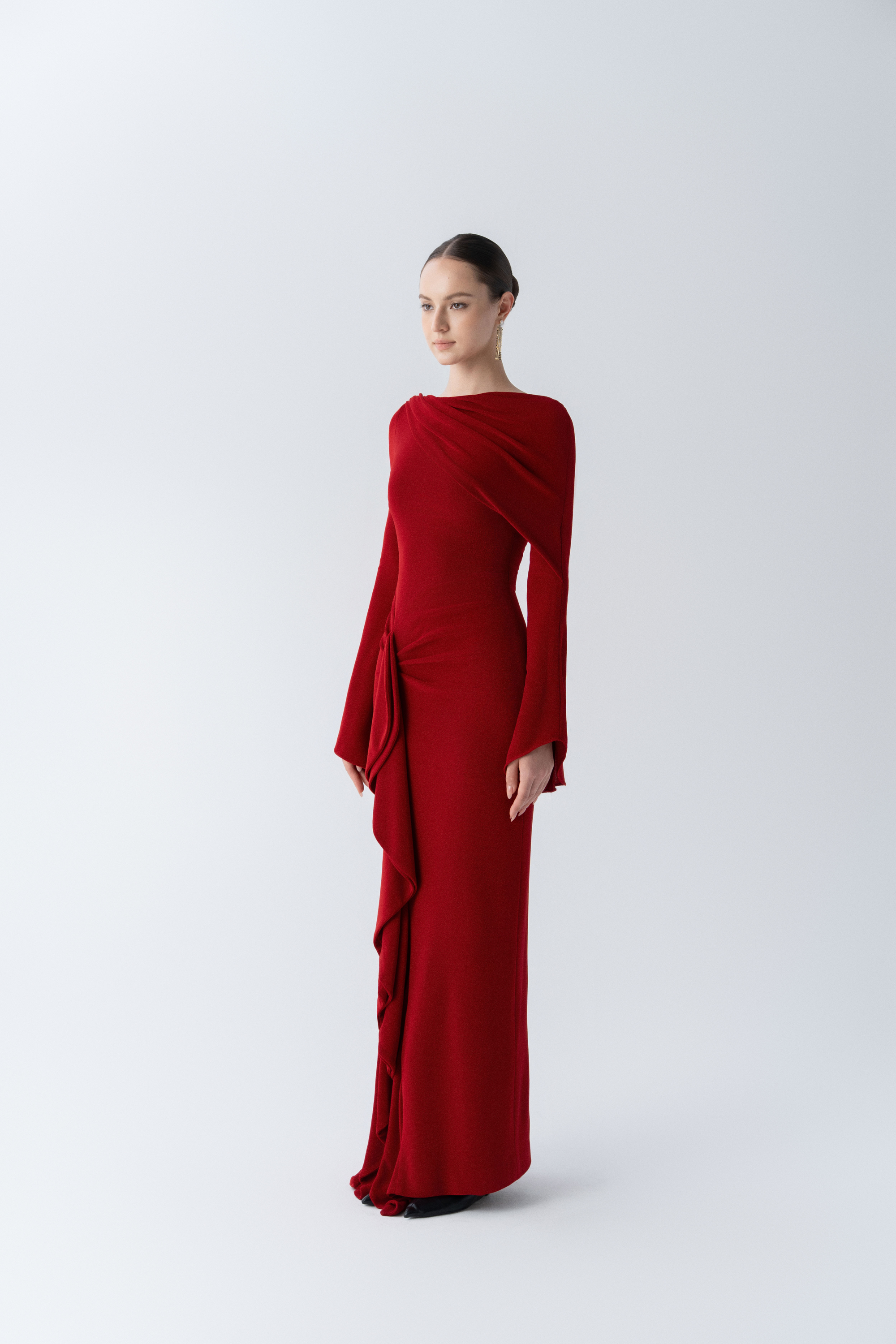 Starlit Ruffle Gown | Asymmetric Neckline Pencil Dress Starlit Ruffle Gown | Asymmetric Neckline Pencil Dress