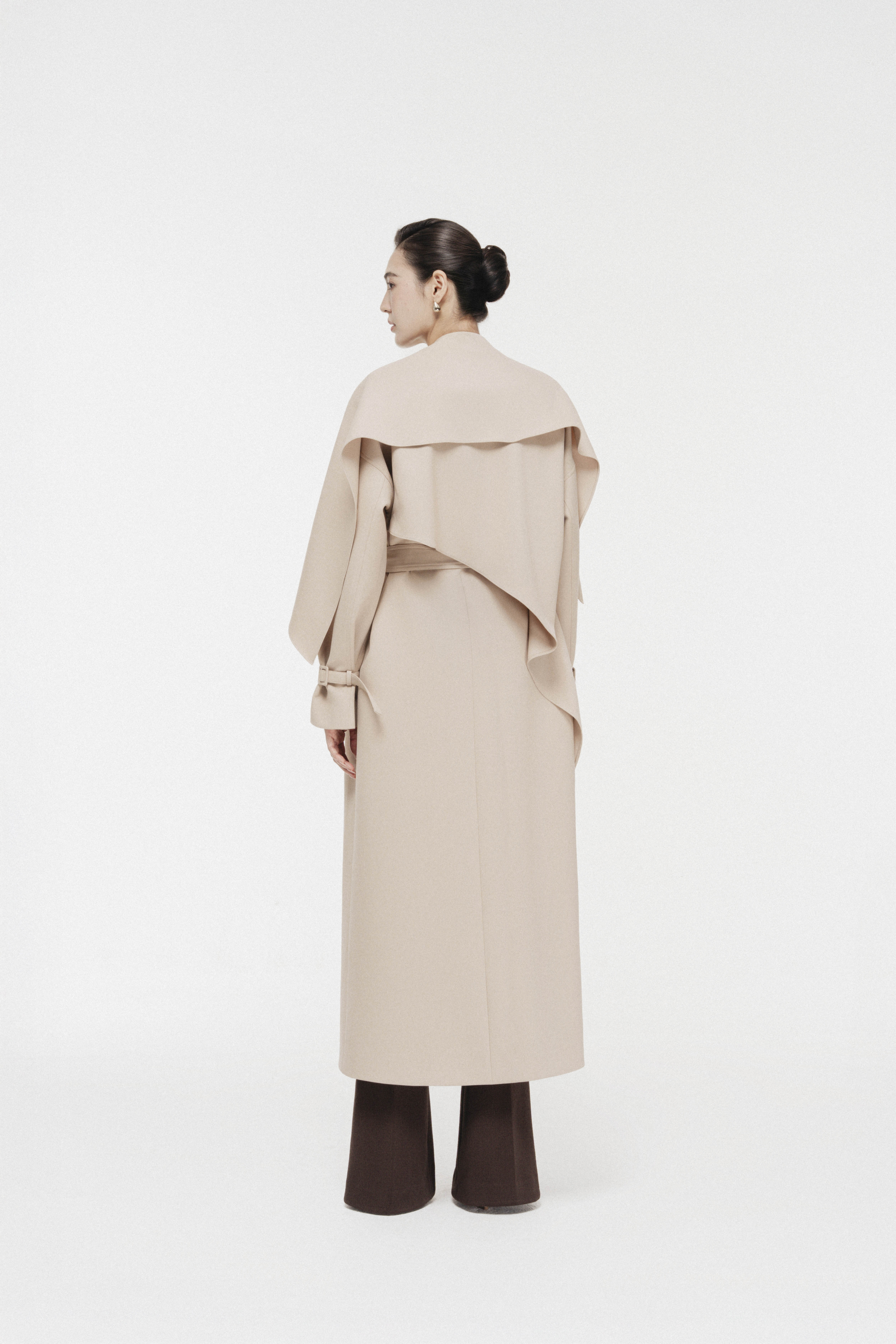 Cape-Collar Structured Trench Coat Hazelnut - Oversized Coat