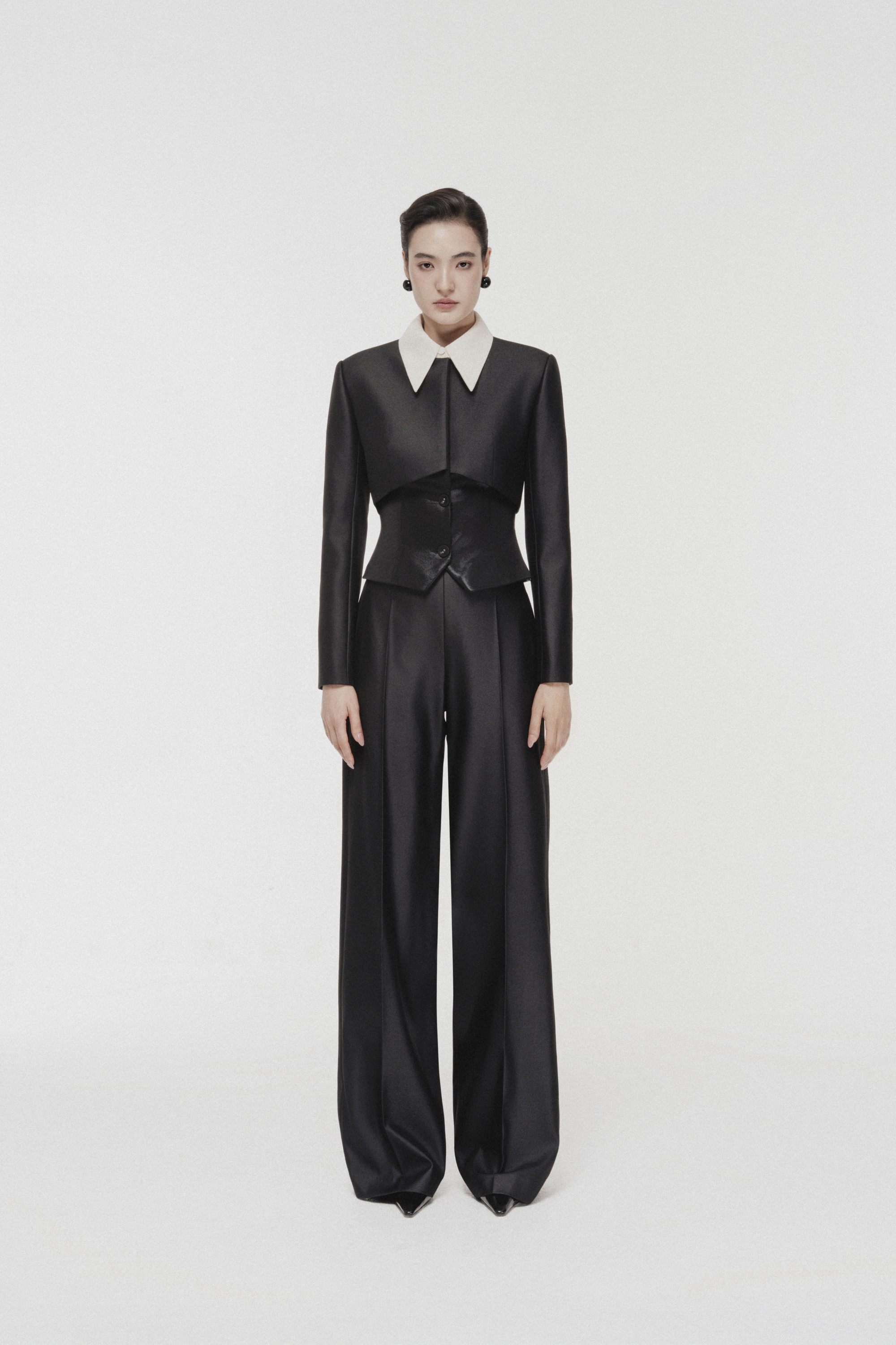 Layered Peter Pan Cropped Blazer & Trousers