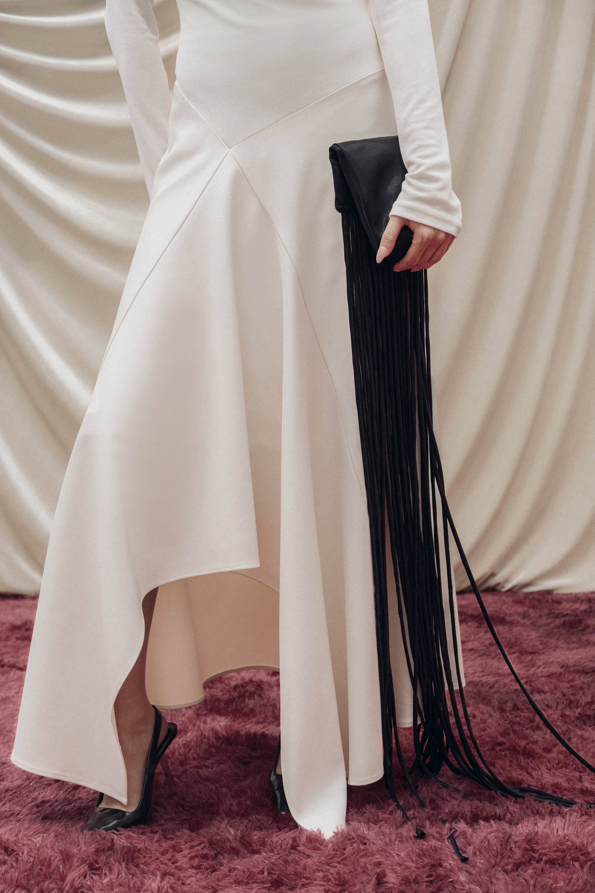 Asymmetric Off-Shoulder A-Line Midi | Cream Evening Dress
