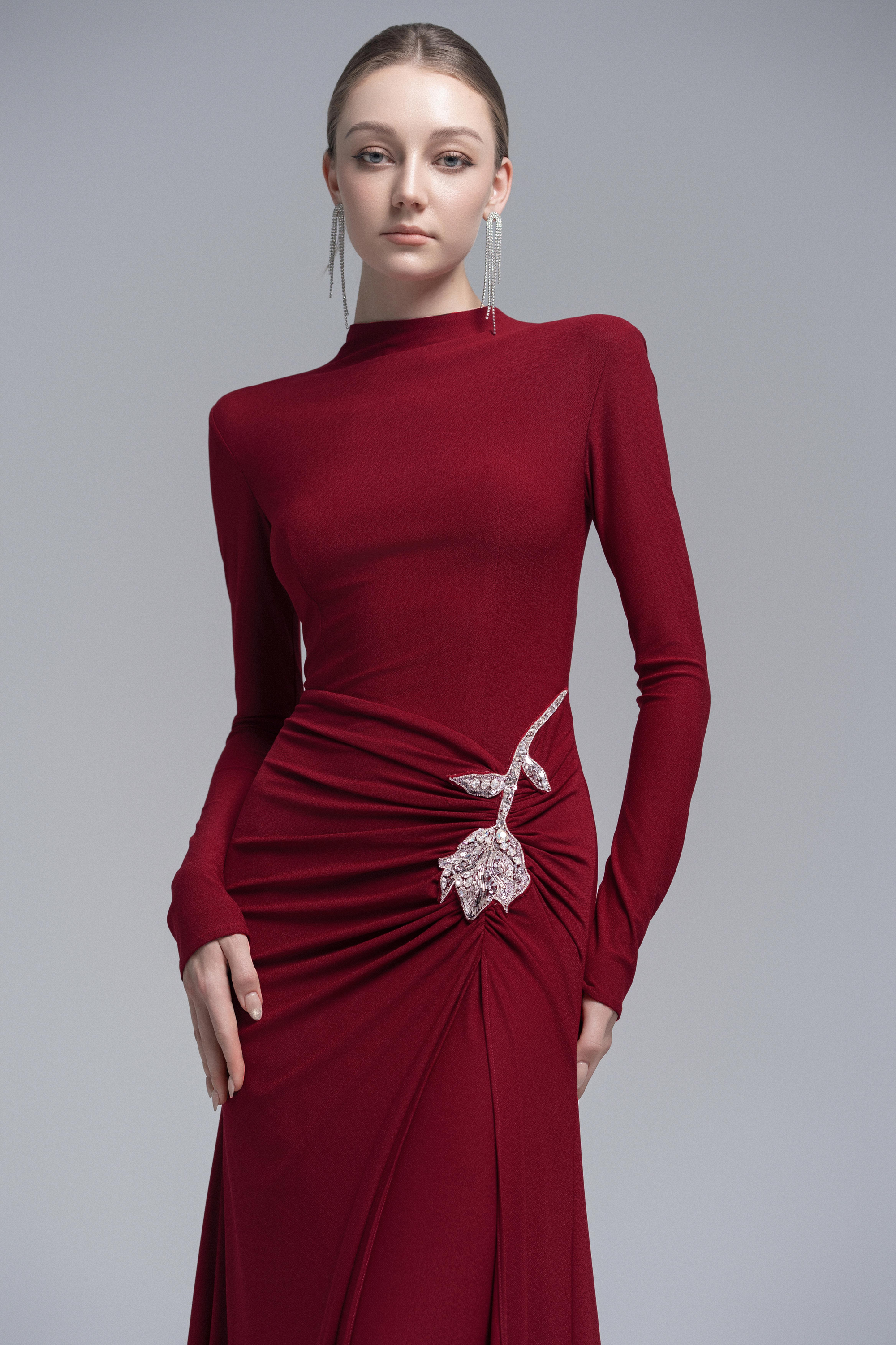 Elysian Ruby Mermaid Dress - Crystal Floral Bodice M - US 6 / Dark Ruby Elysian Ruby Mermaid Dress - Crystal Floral Bodice M - US 6 / Dark Ruby