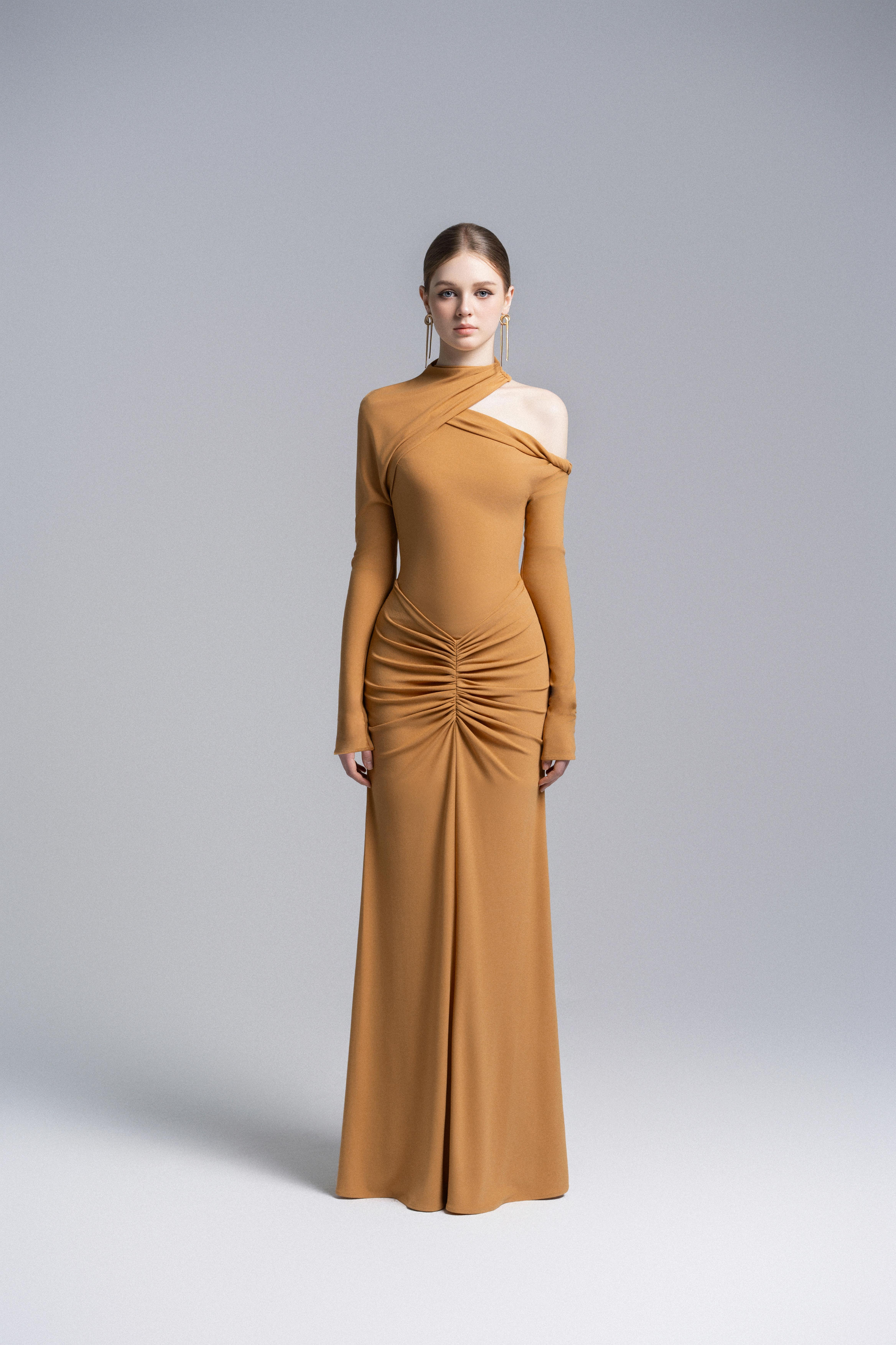 Marigold Halter Draped Dress VL1015 | Marigold Mermaid Dress XL - US 10 / Marigold Marigold Halter Draped Dress VL1015 | Marigold Mermaid Dress XL - US 10 / Marigold