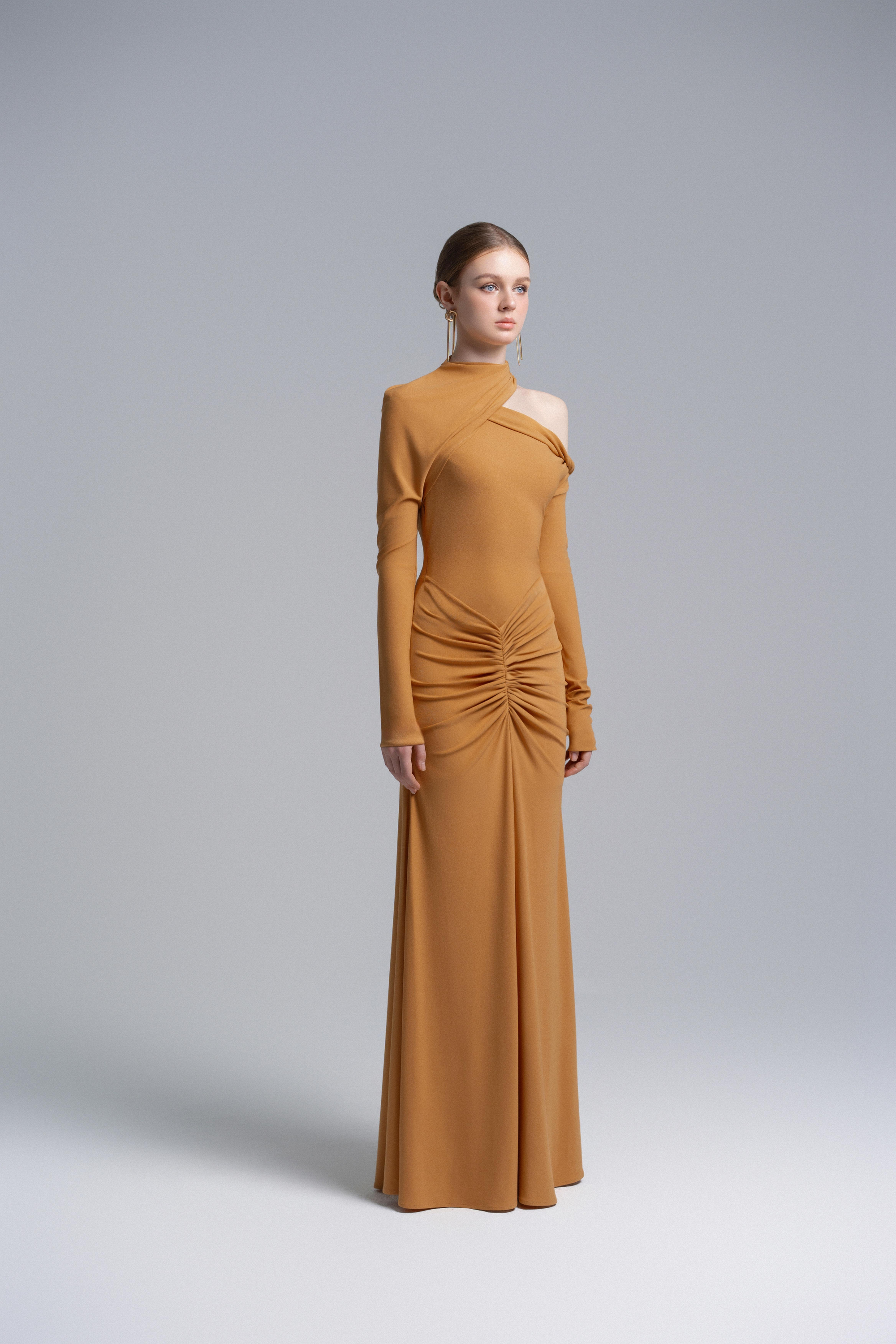 Marigold Halter Draped Dress VL1015