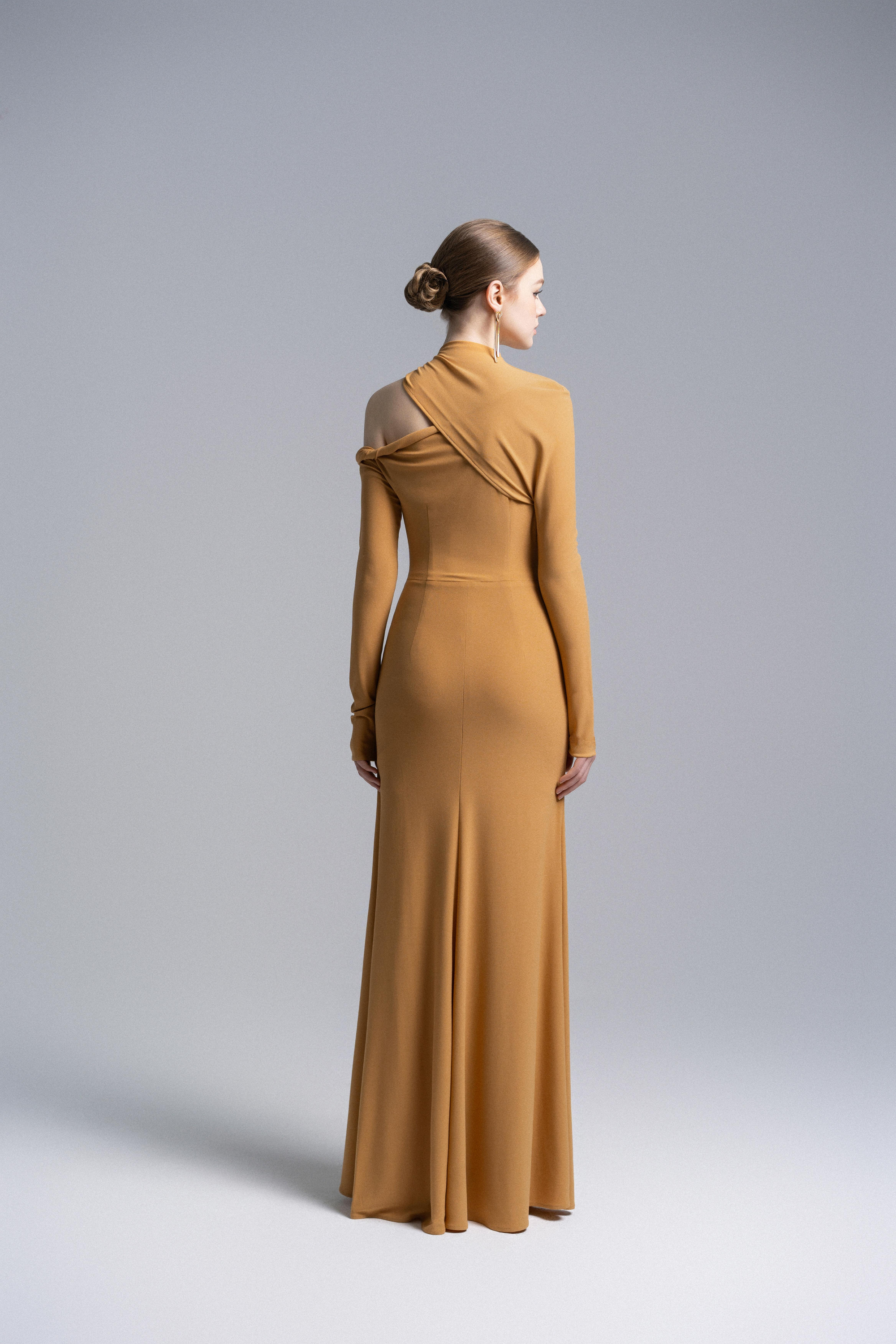 Marigold Halter Draped Dress VL1015