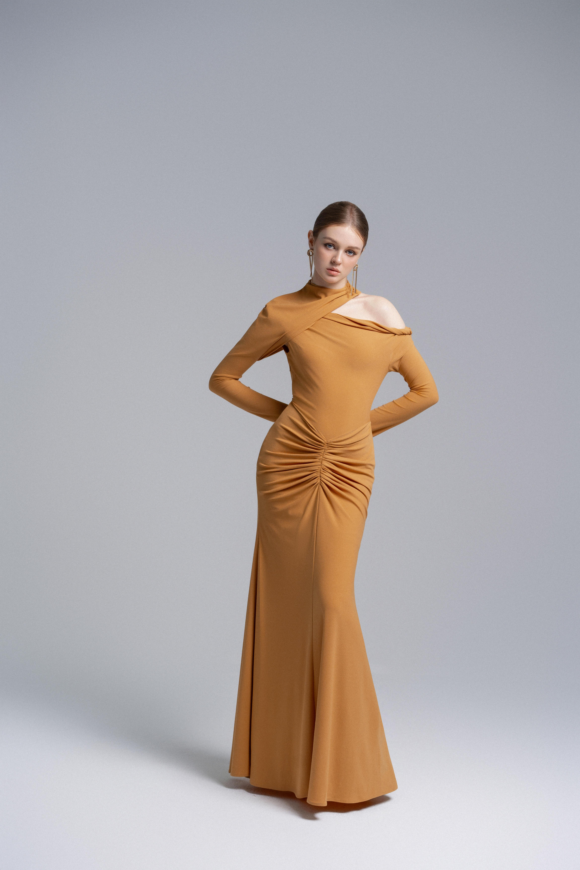 Marigold Halter Draped Dress VL1015