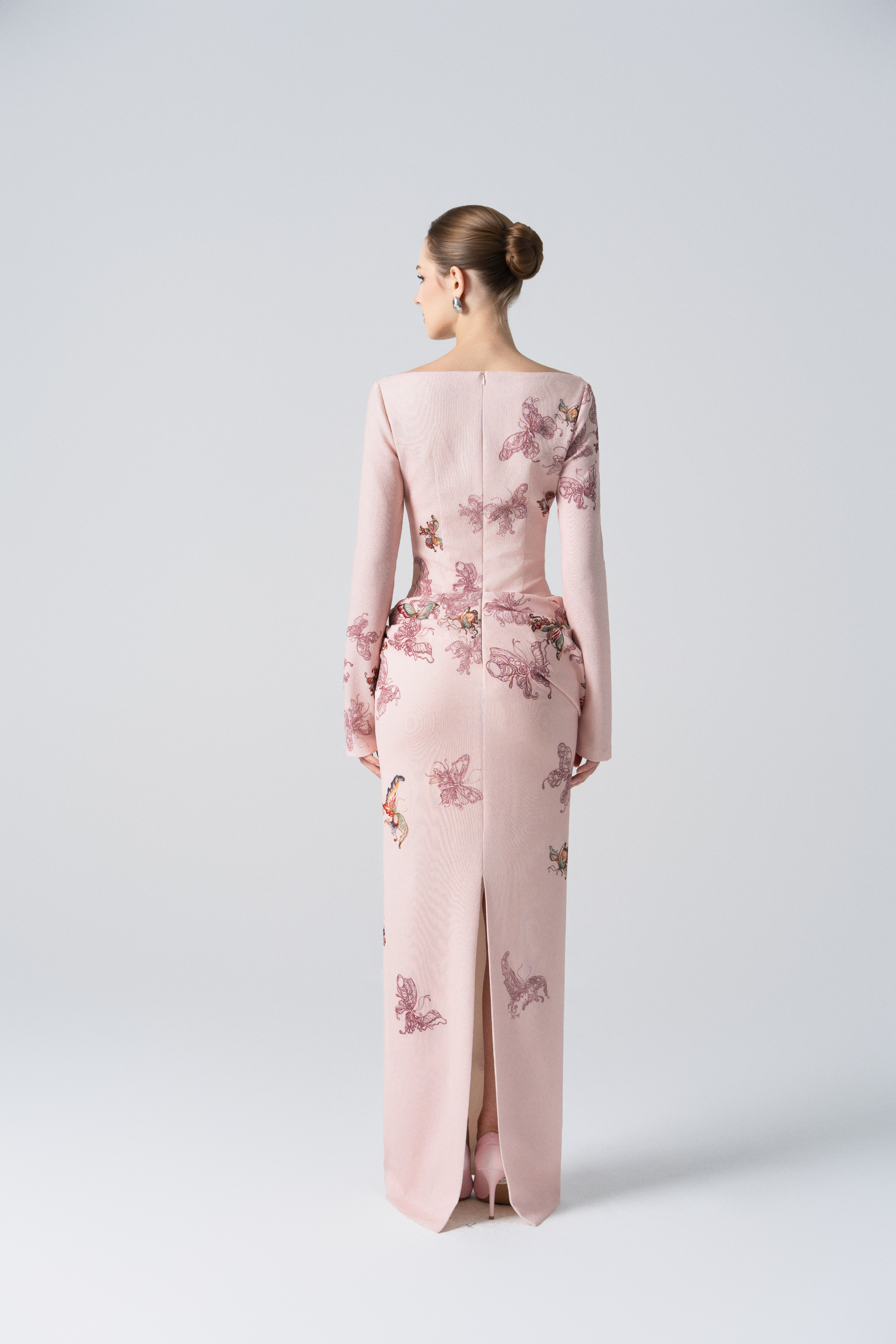 Butterfly Veil Pencil Dress in Almond Oil