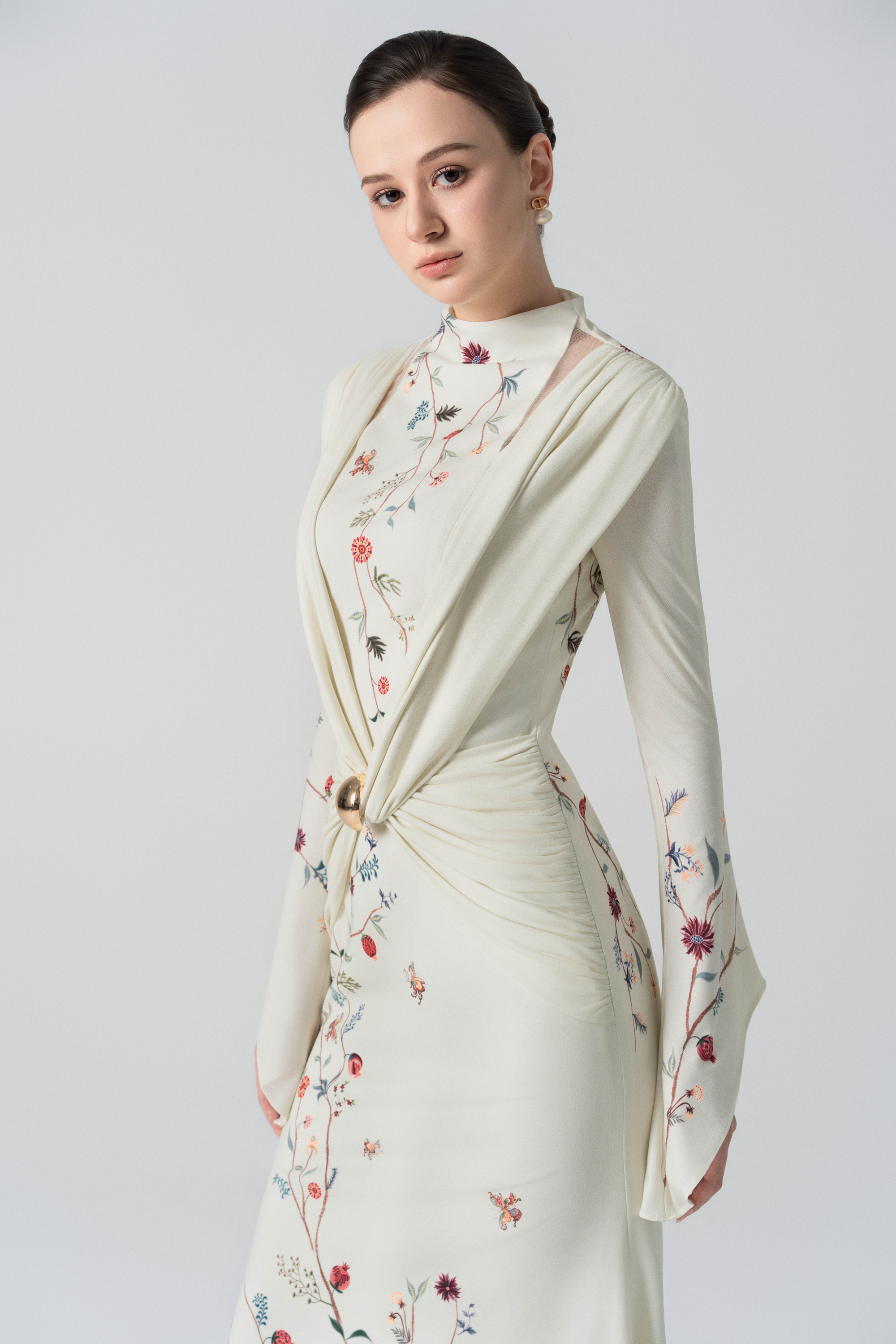 midi mermaid dress with sleeves LONG-SLEEVE POLY CREPE OFF-SHOULDER MERMAID GOWN | CULT MIA