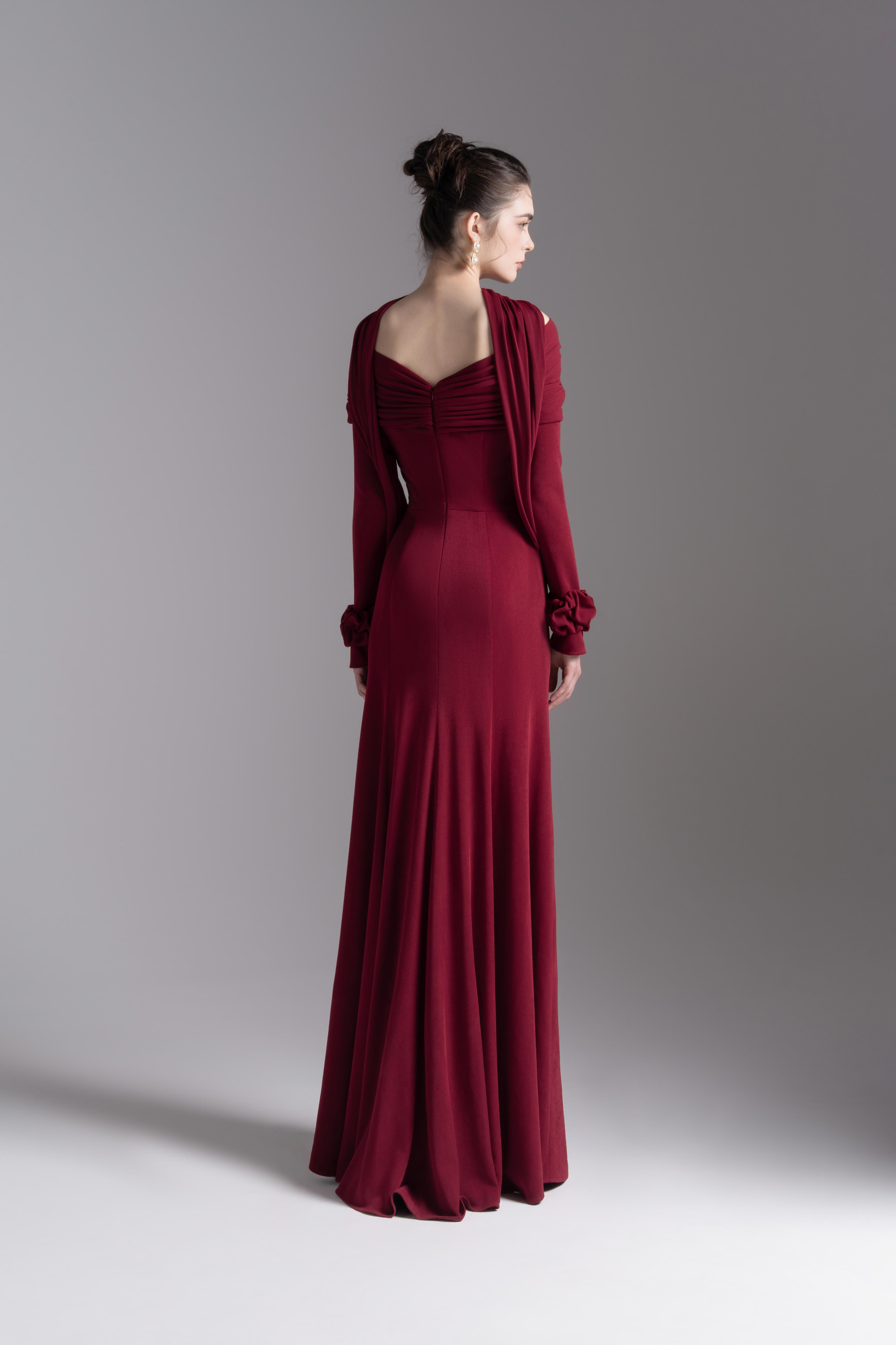 Silken Scarf Gown in Burgundy