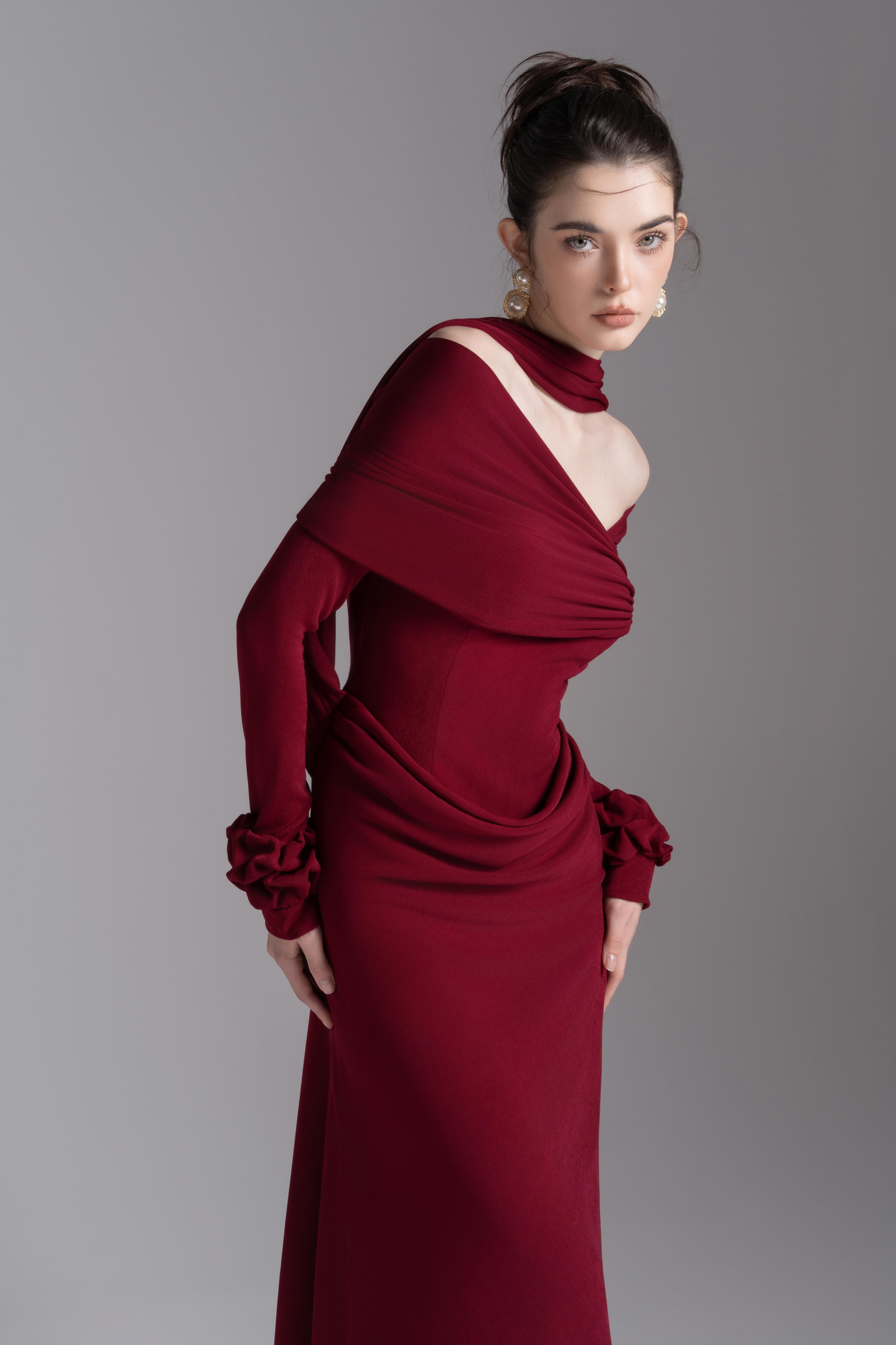 Silken Scarf Gown in Burgundy