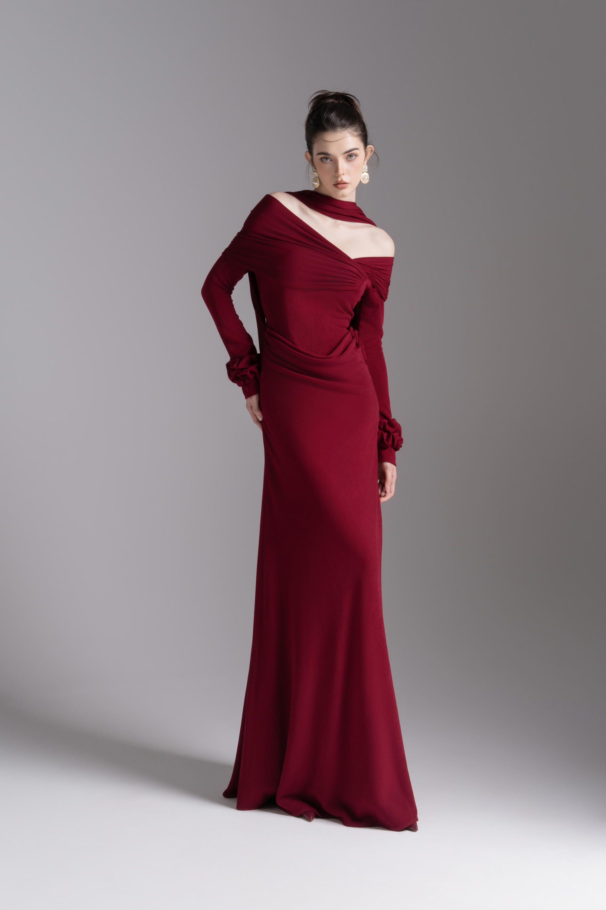 Silken Scarf Gown in Burgundy