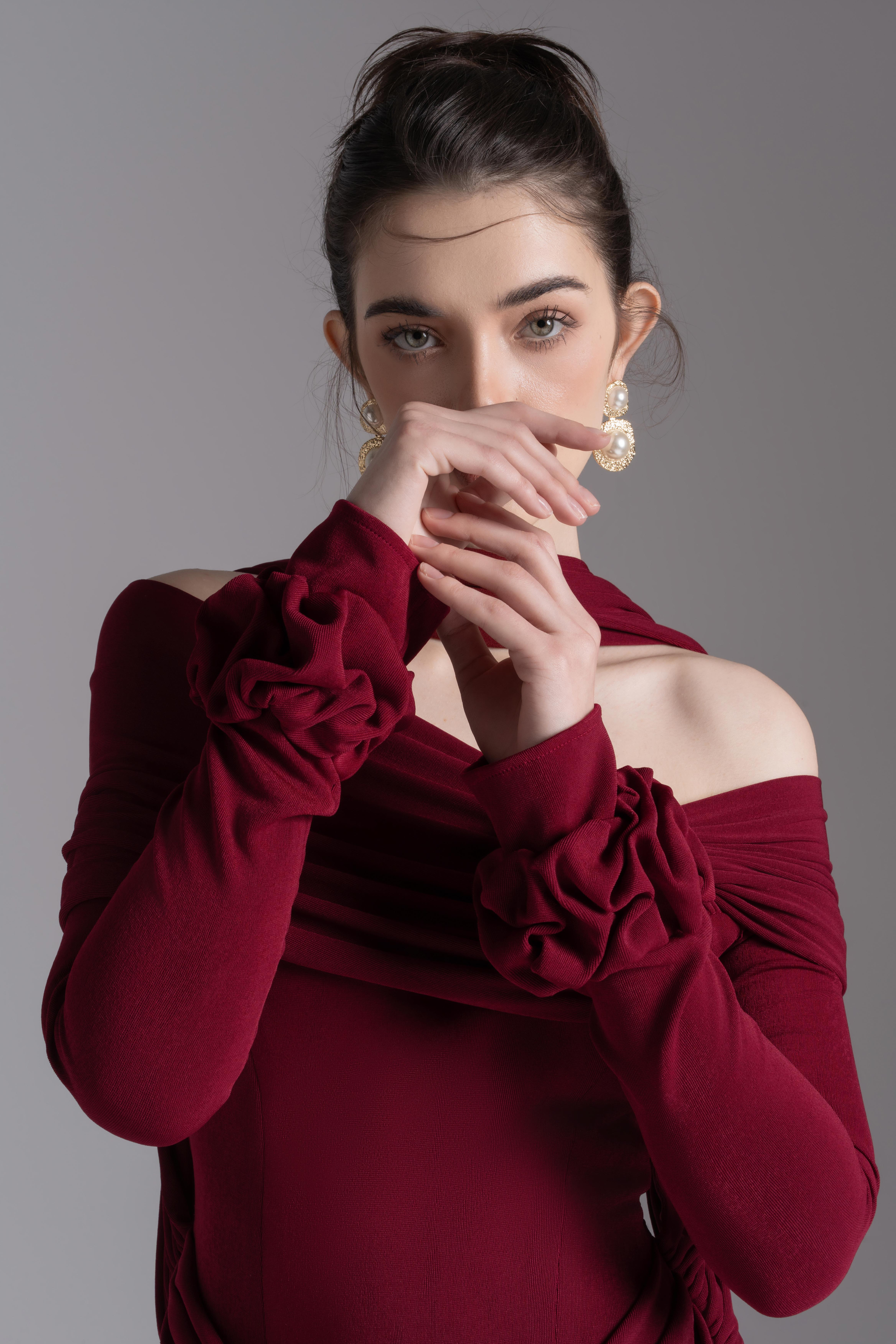 Silken Scarf Gown in Burgundy