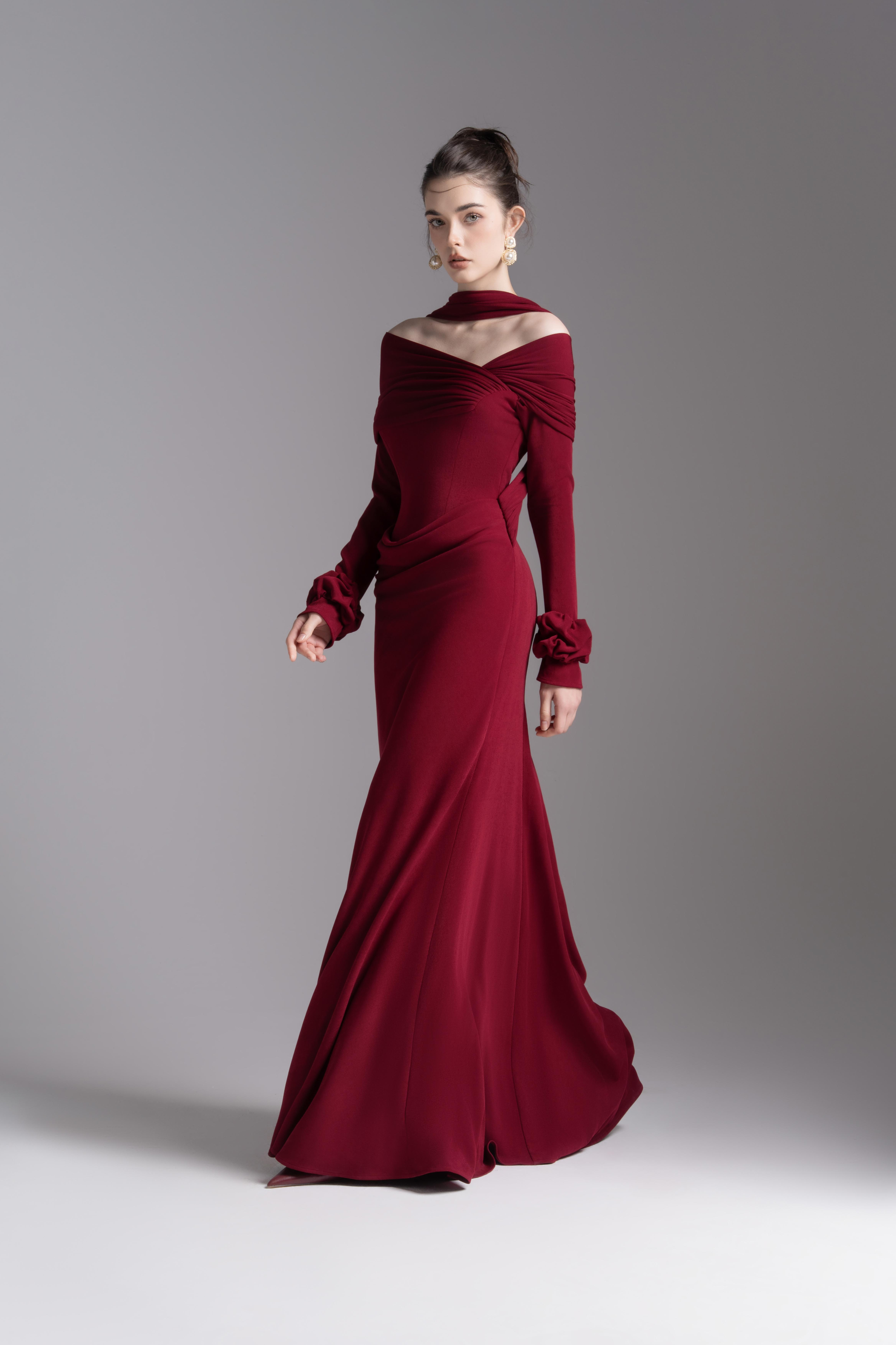 Silken Scarf Gown in Burgundy