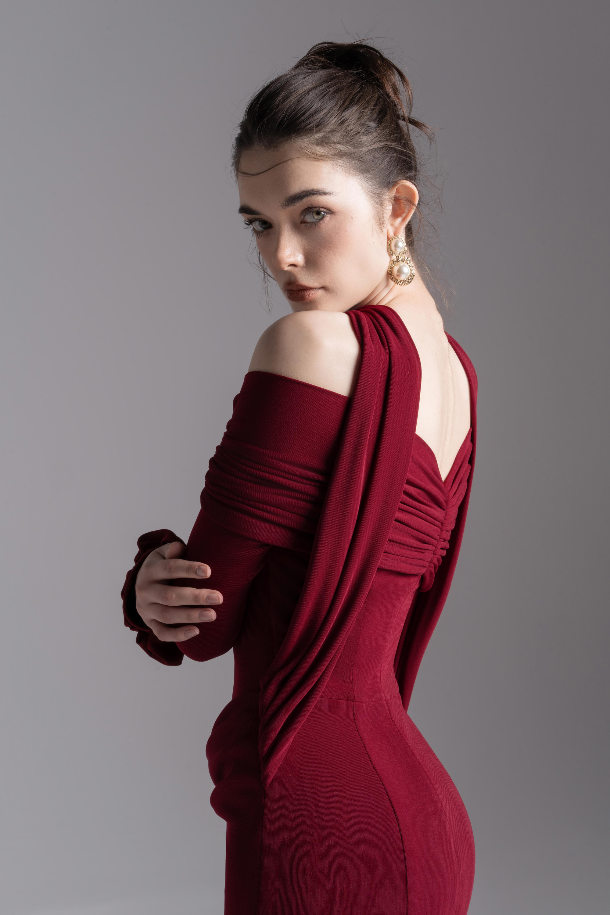 Silken Scarf Gown in Burgundy