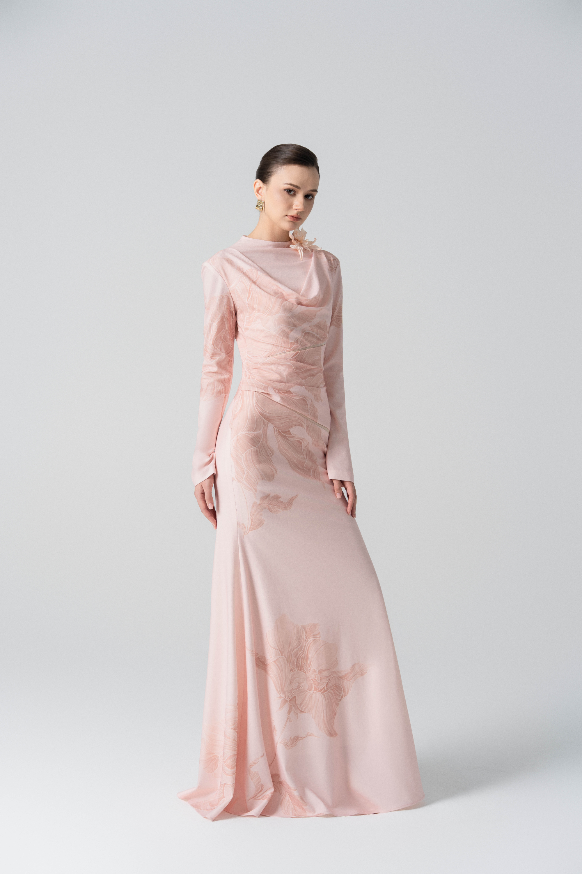 Blossom Drift Fishtail Gown in Almond Oil