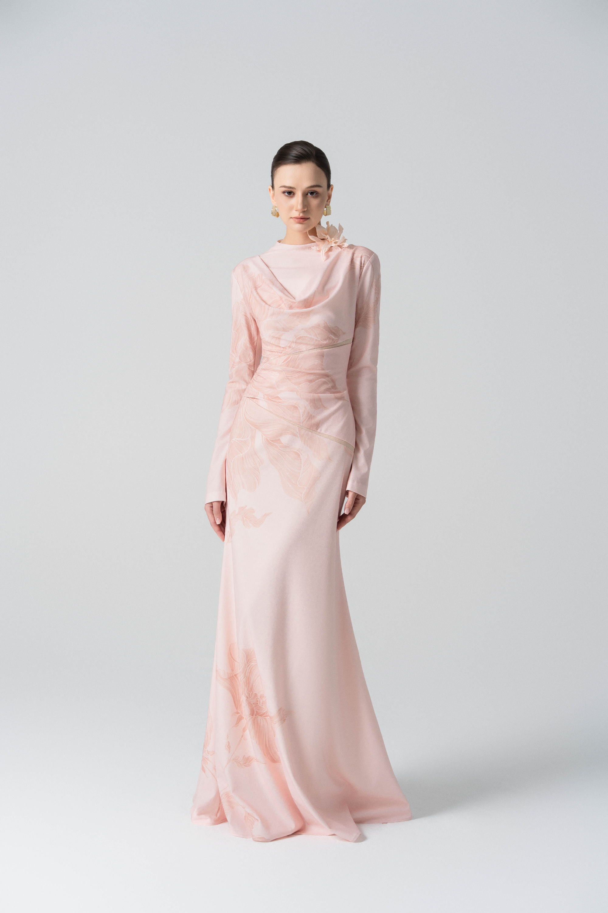 Blossom Drift Fishtail Gown in Almond Oil