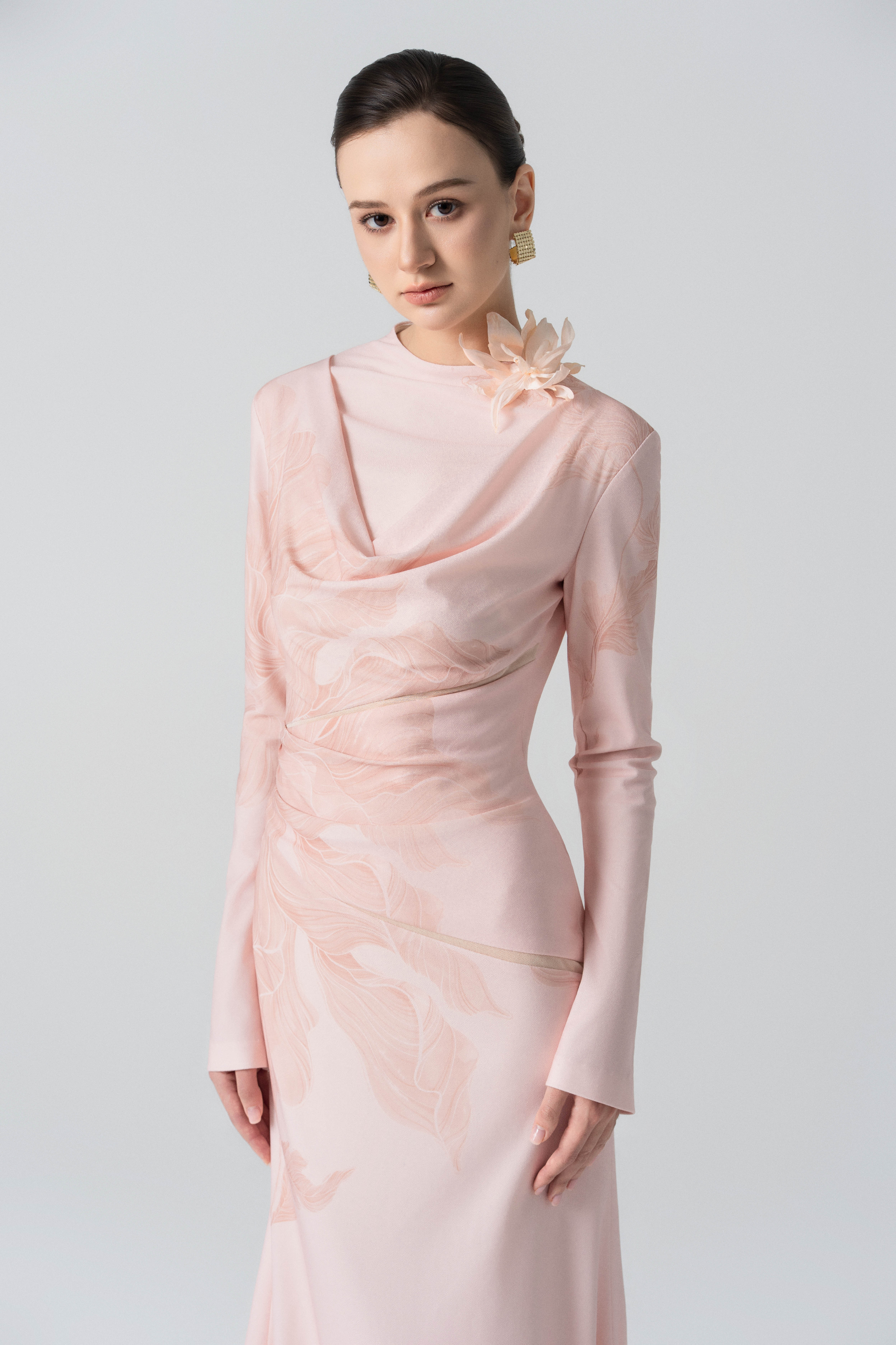 Blossom Drift Fishtail Gown in Almond Oil