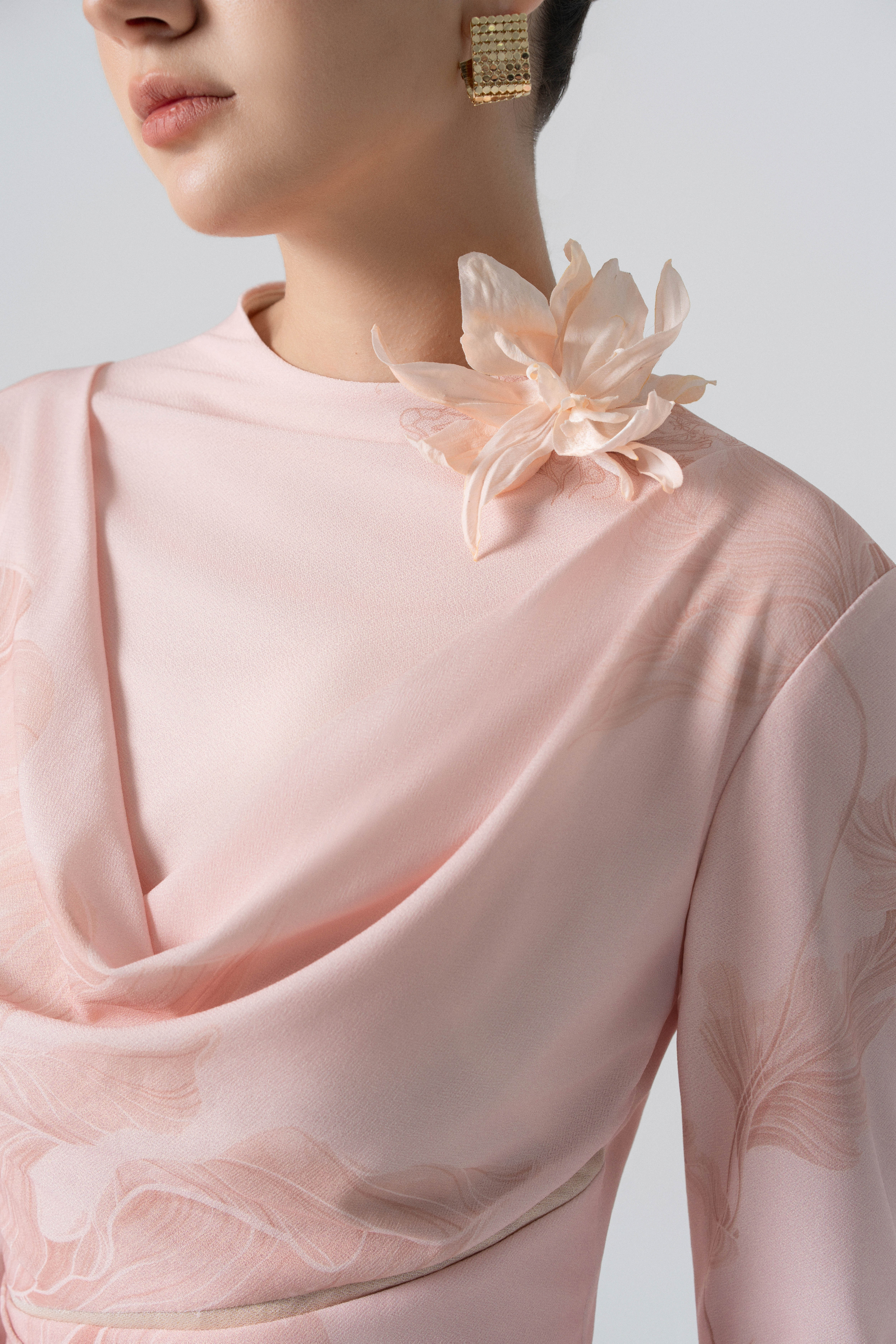 Blossom Drift Fishtail Gown in Pale Peach