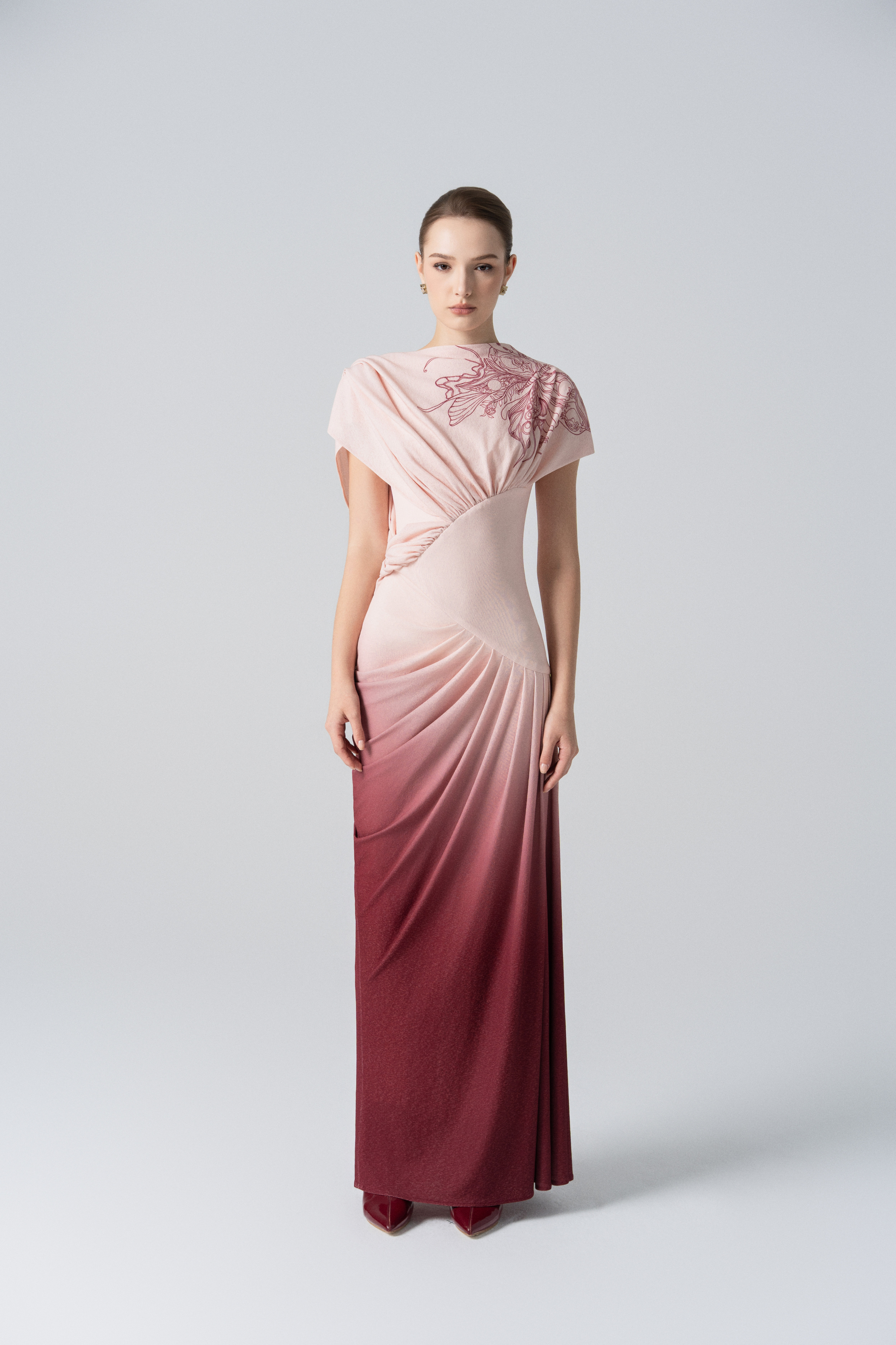 Blush Horizon Midi Ombre Dress in Pale Peach