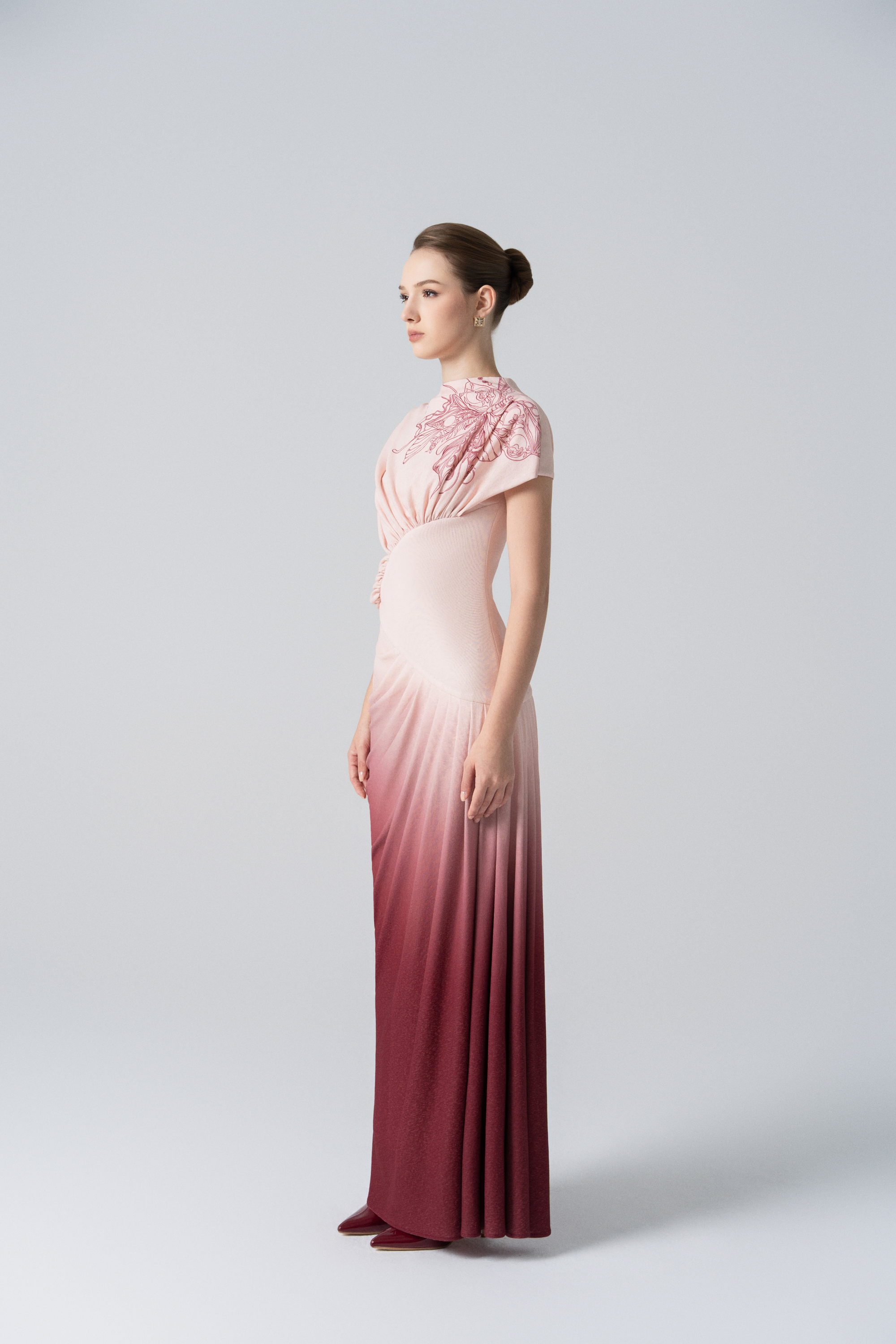 Blush Horizon Midi Ombre Dress in Pale Peach