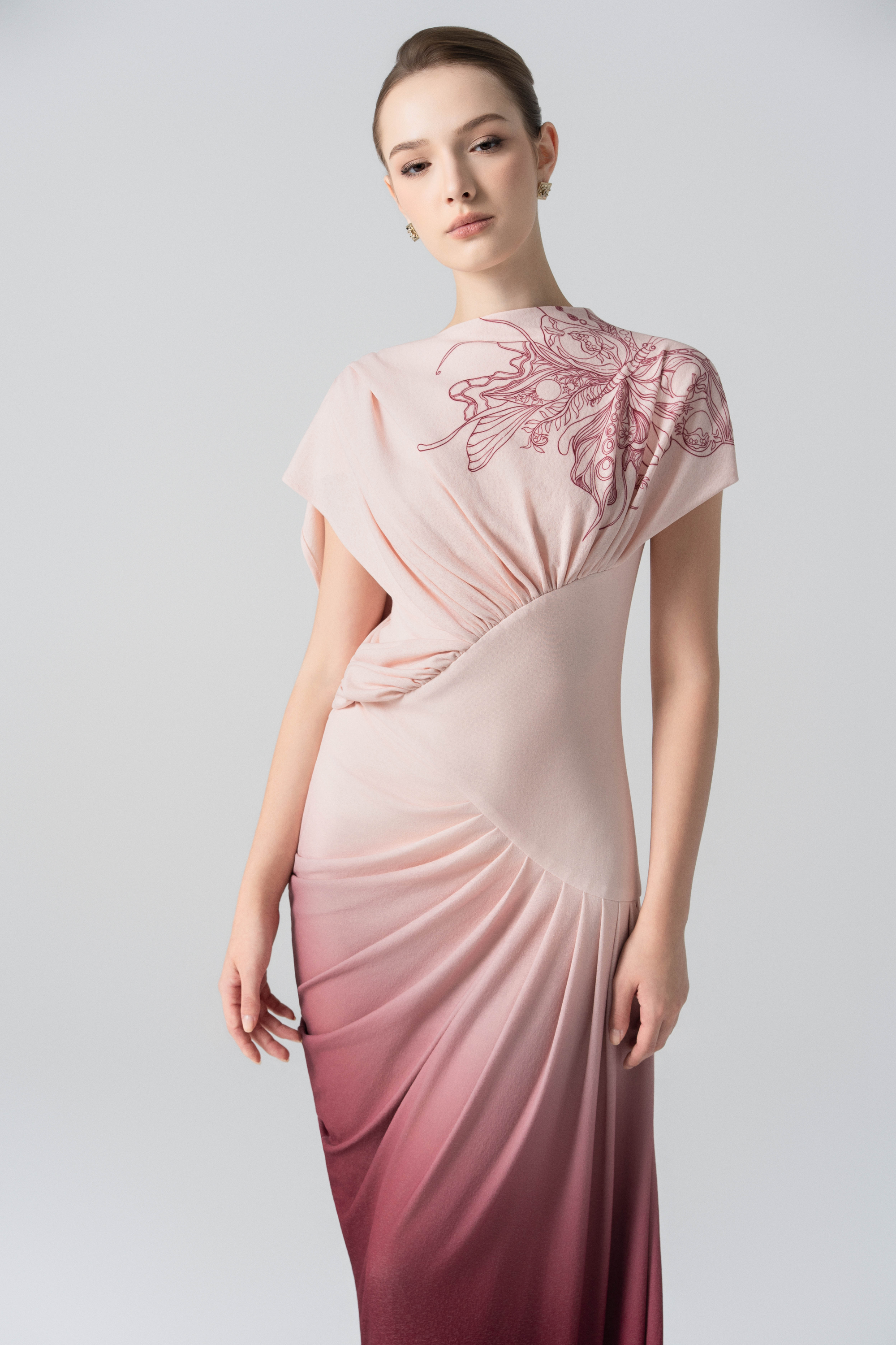 Blush Horizon Midi Ombre Dress in Pale Peach