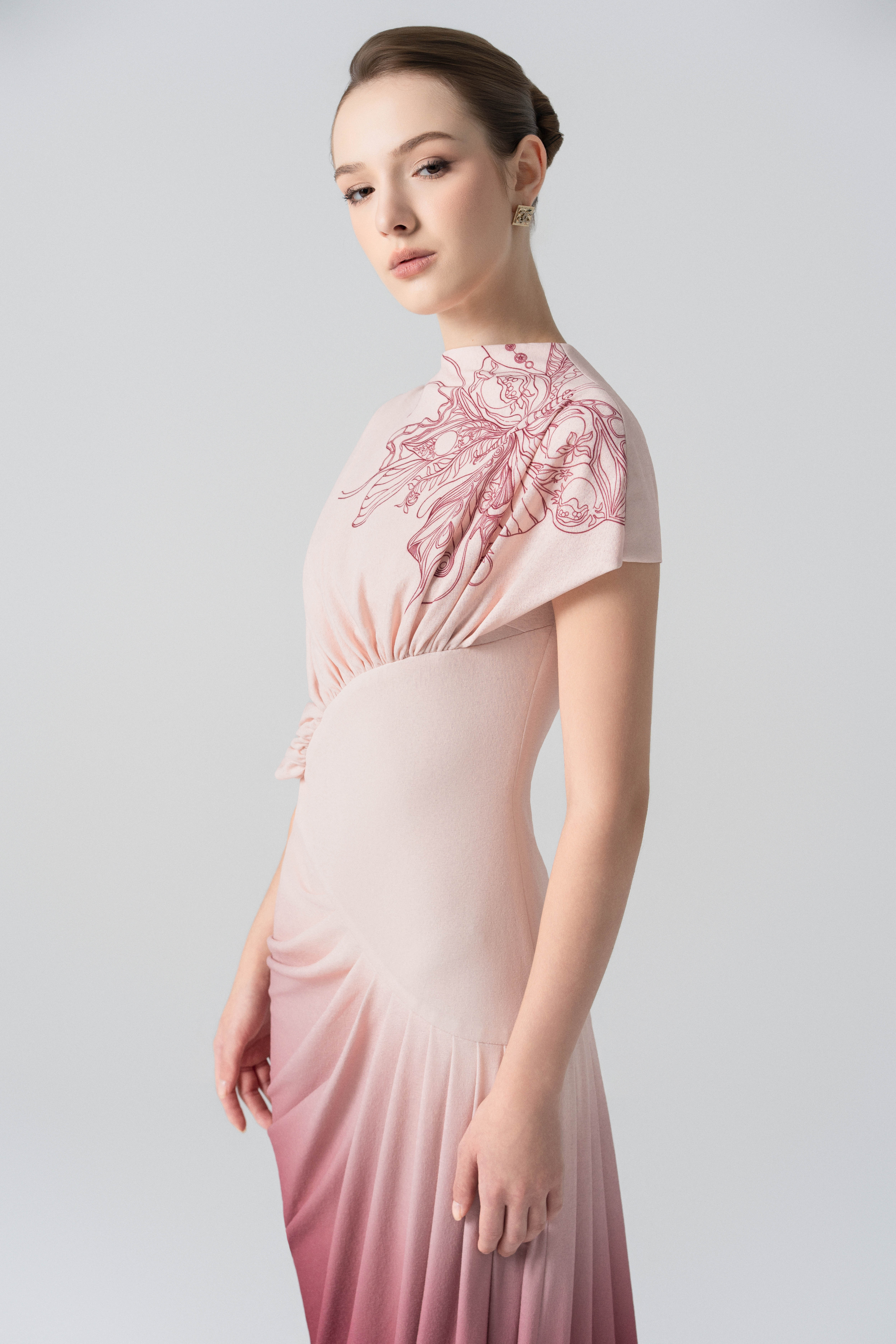 Blush Horizon Midi Ombre Dress in Pale Peach