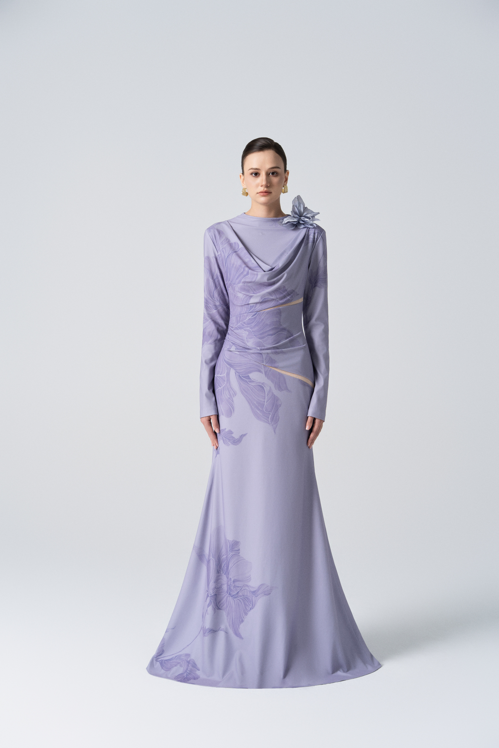 Blossom Drift Fishtail Gown in Purple Ash