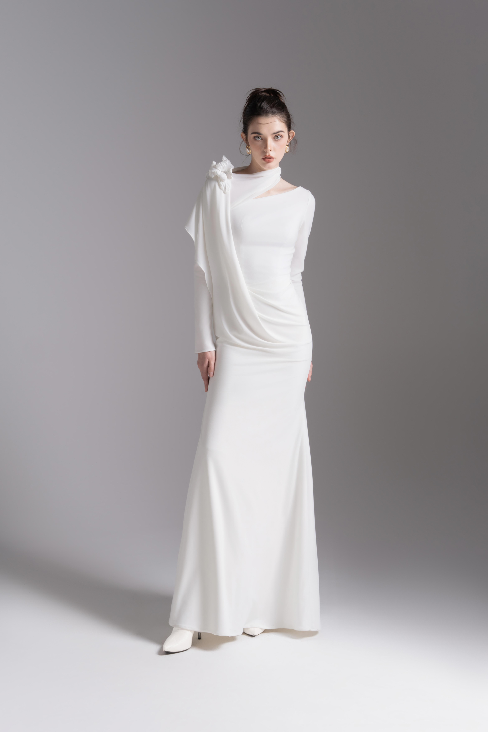 Bloom Asymmetry Dress in White