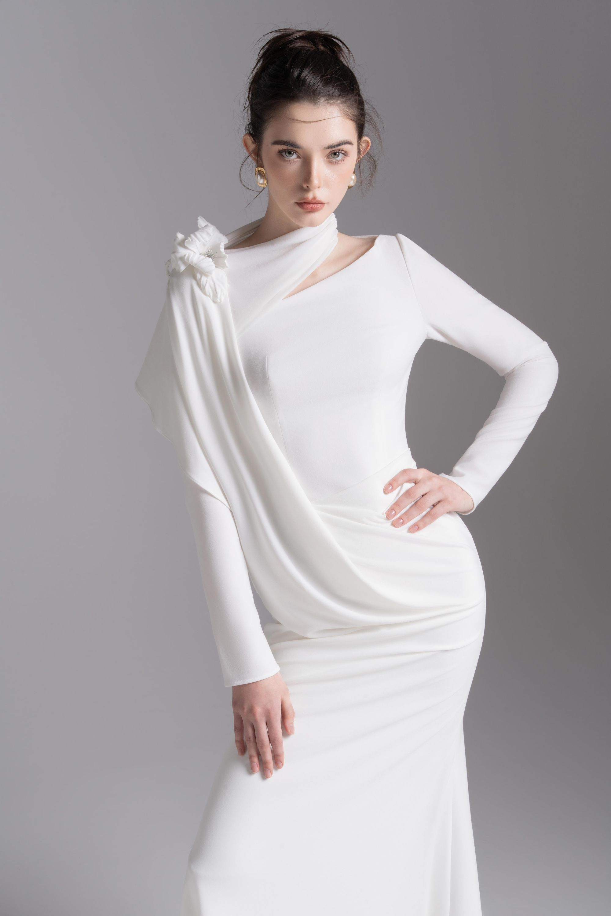 asymmetrical white dress Bloom Asymmetry Dress - White Mermaid with Flower Charm S