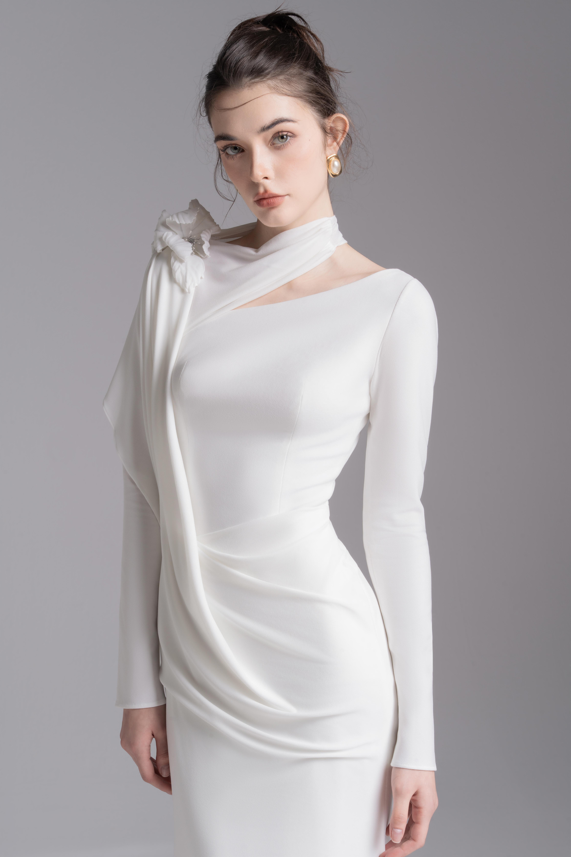 Bloom Asymmetry Dress in White