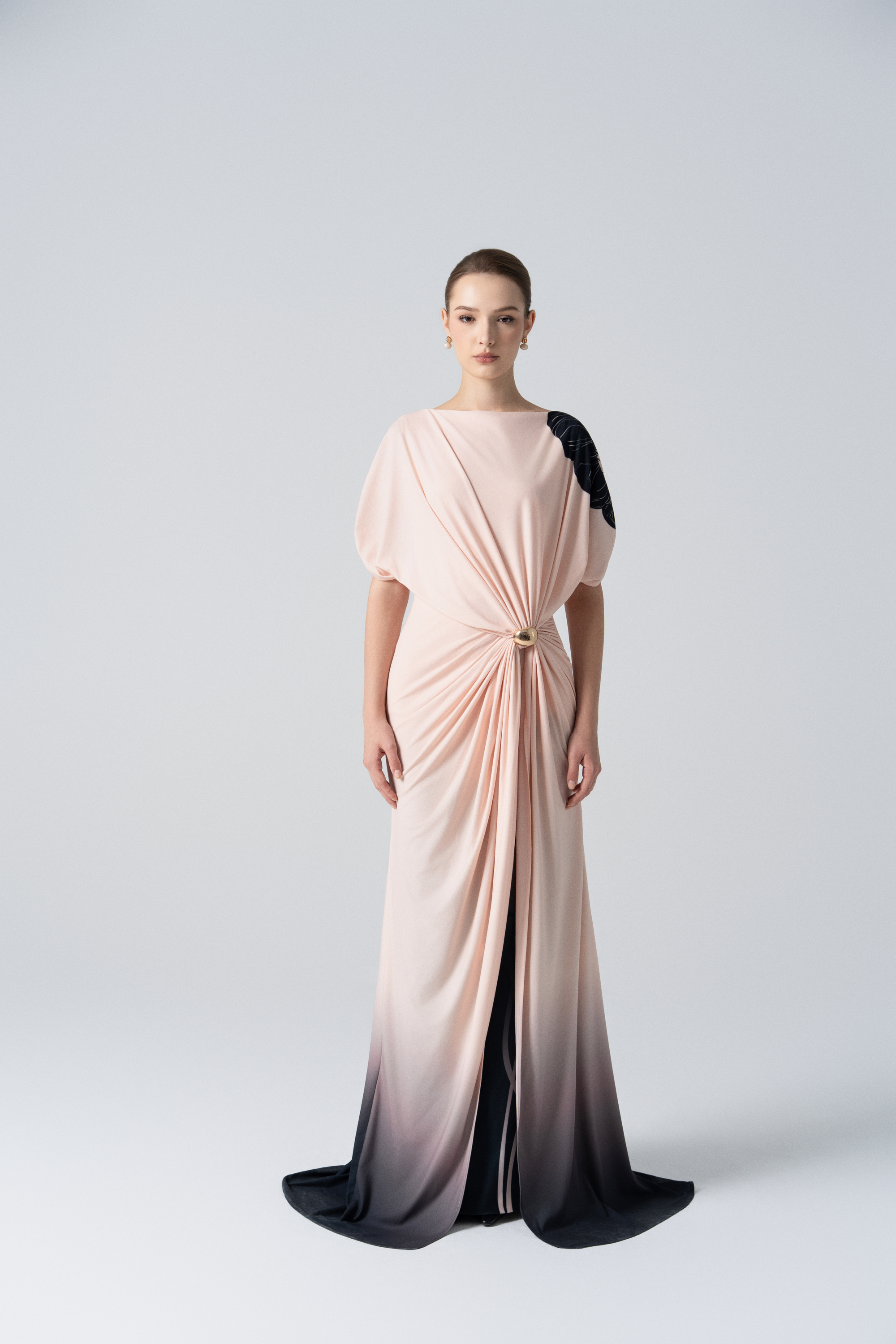 Desert Dusk Ombre Dress in Peach | Floral Evening Gown XXS