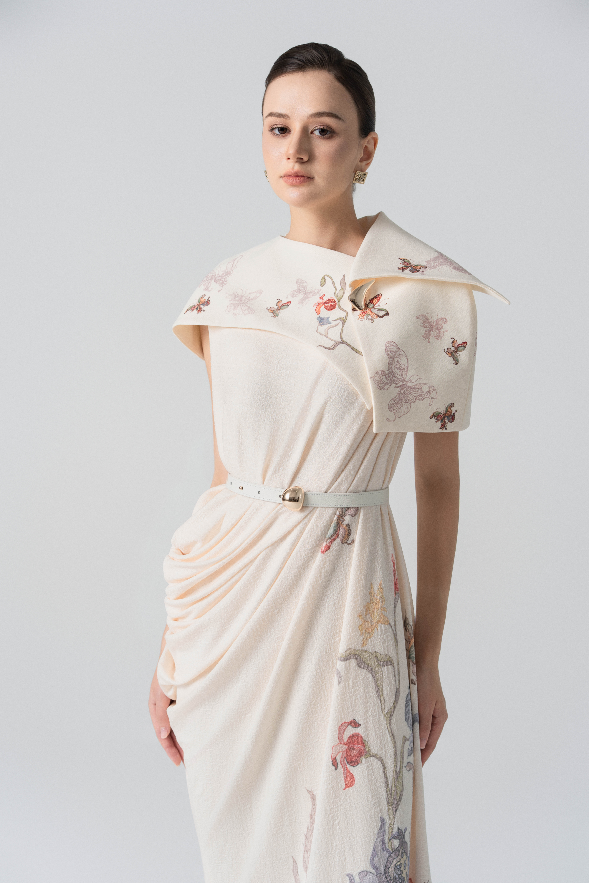 Golden Hour Midi Dress | Sweet Corn Evening Gown with Cape S - US 4 / Sweet Corn Golden Hour Midi Dress | Sweet Corn Evening Gown with Cape S - US 4 / Sweet Corn