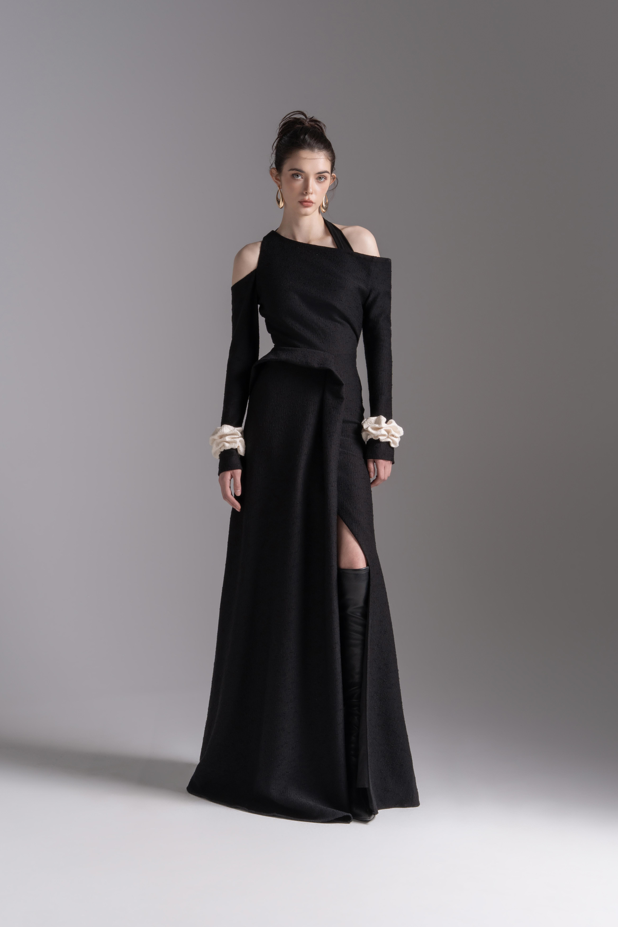 Aura Draped Midi in Black