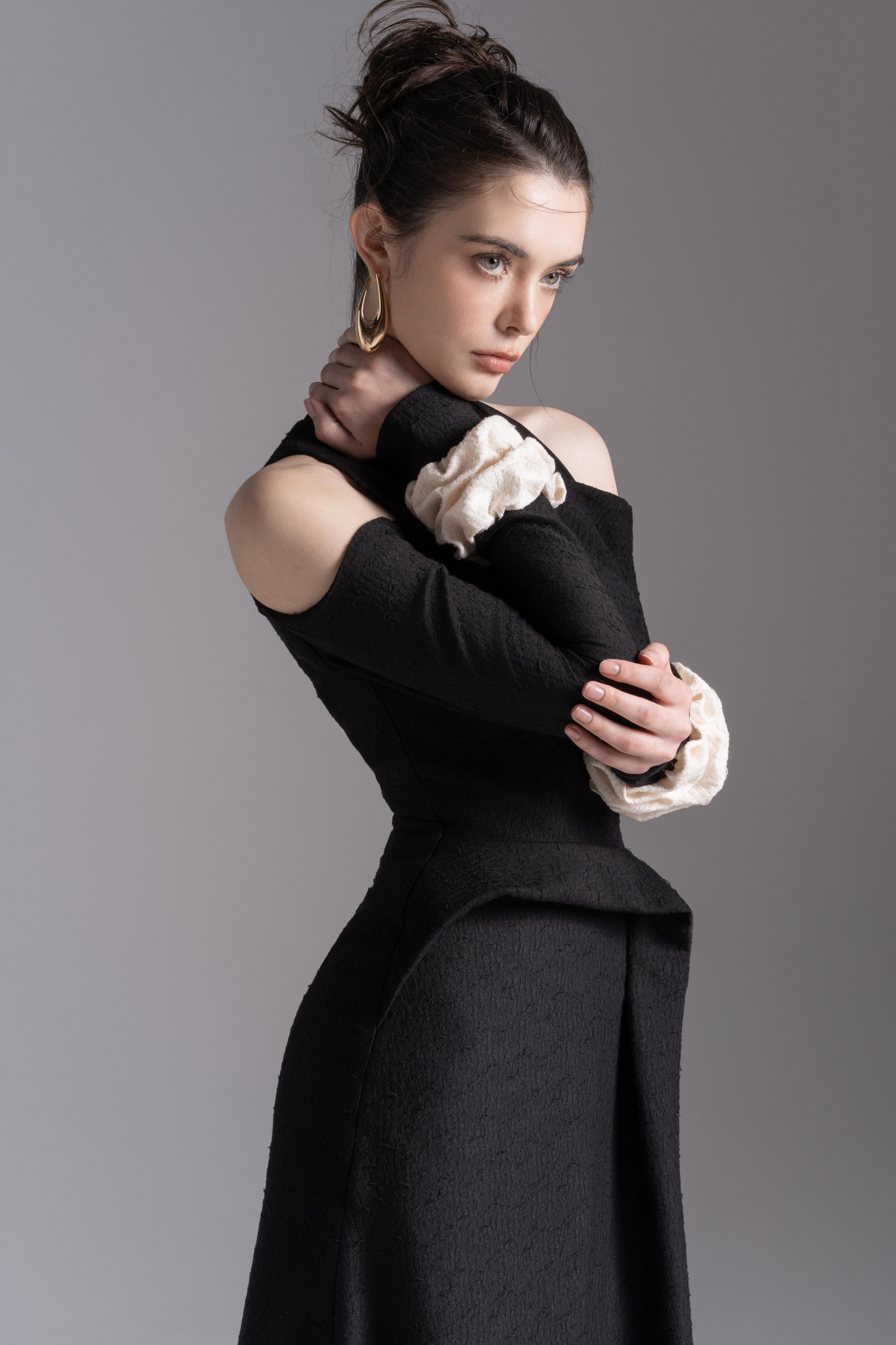 Aura Draped Midi in Black