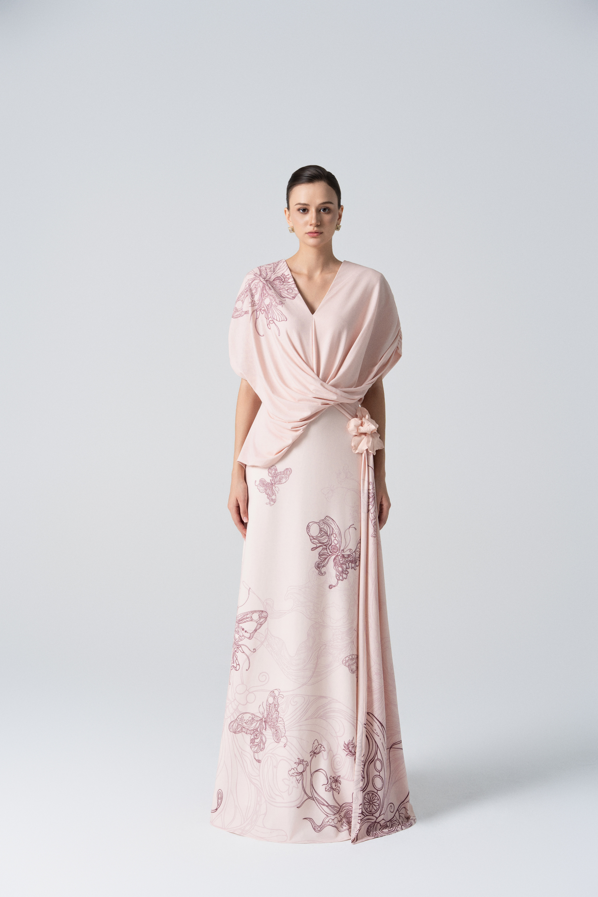 Amethyst Glow Fishtail Dress in Pale Peach