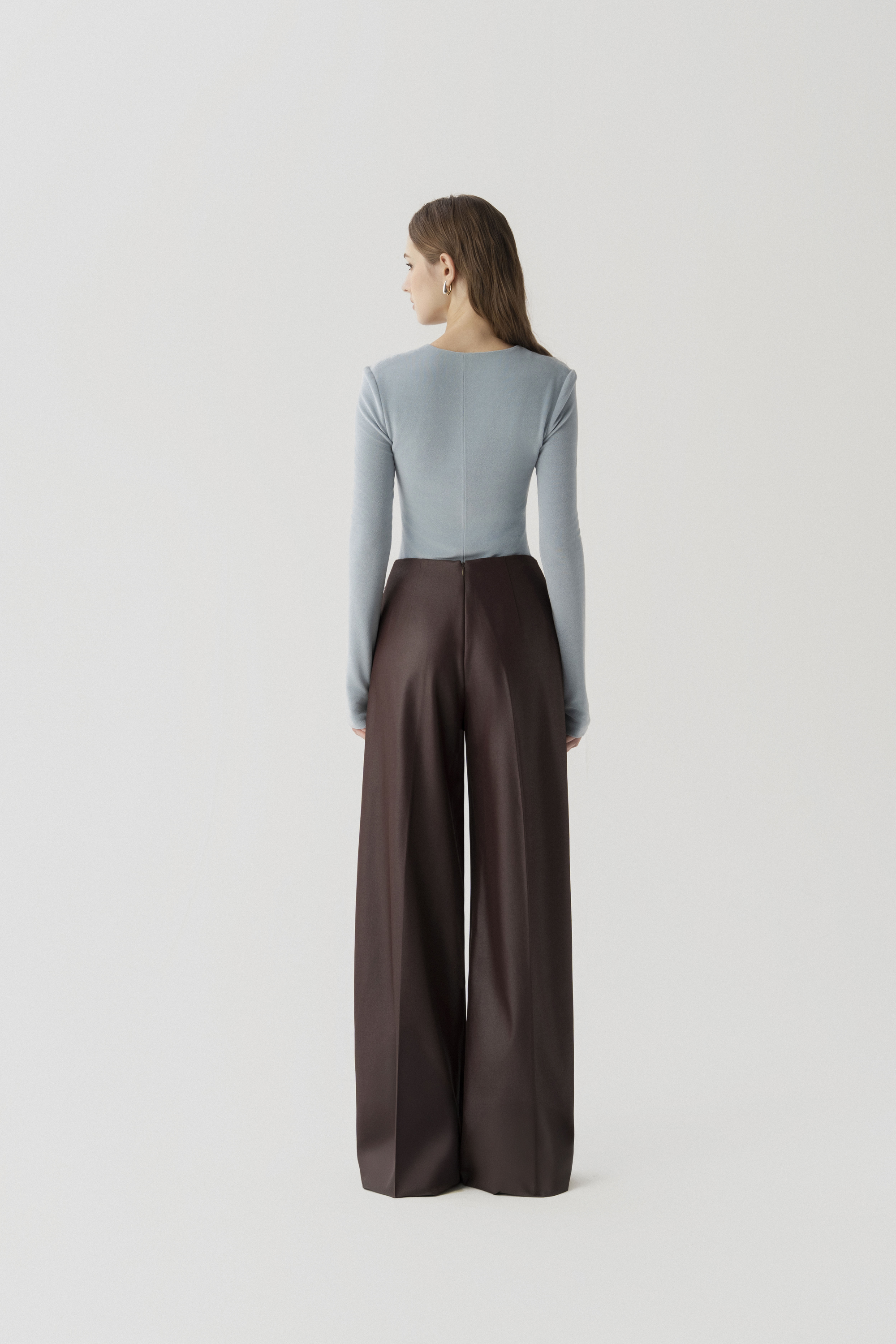 Double Knit Crepe Top in Sky Blue & Bordeaux Flow Trousers