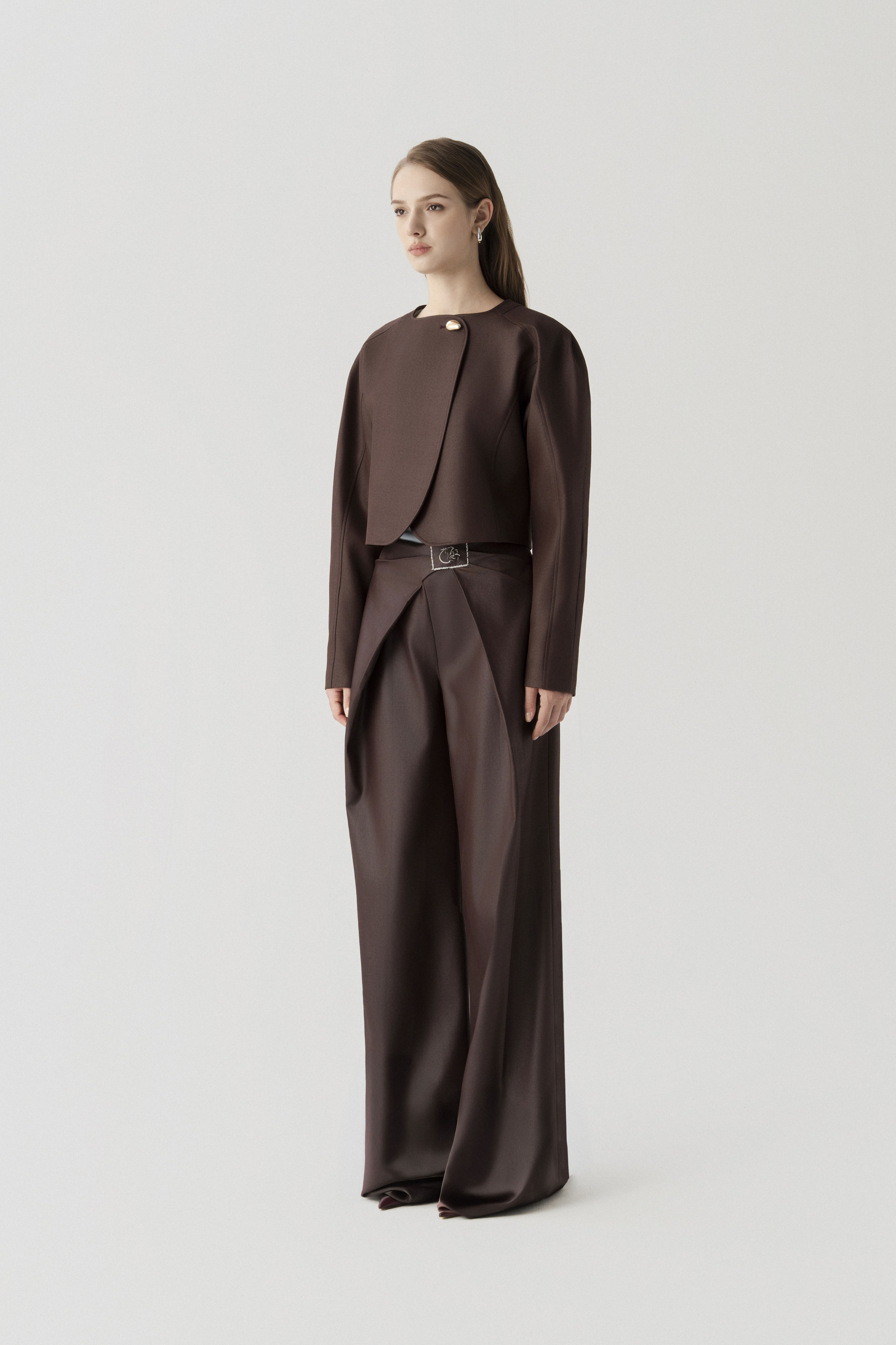 Solstice Cropped Jacket & Bordeaux Flow Trousers in Chicory Coffee