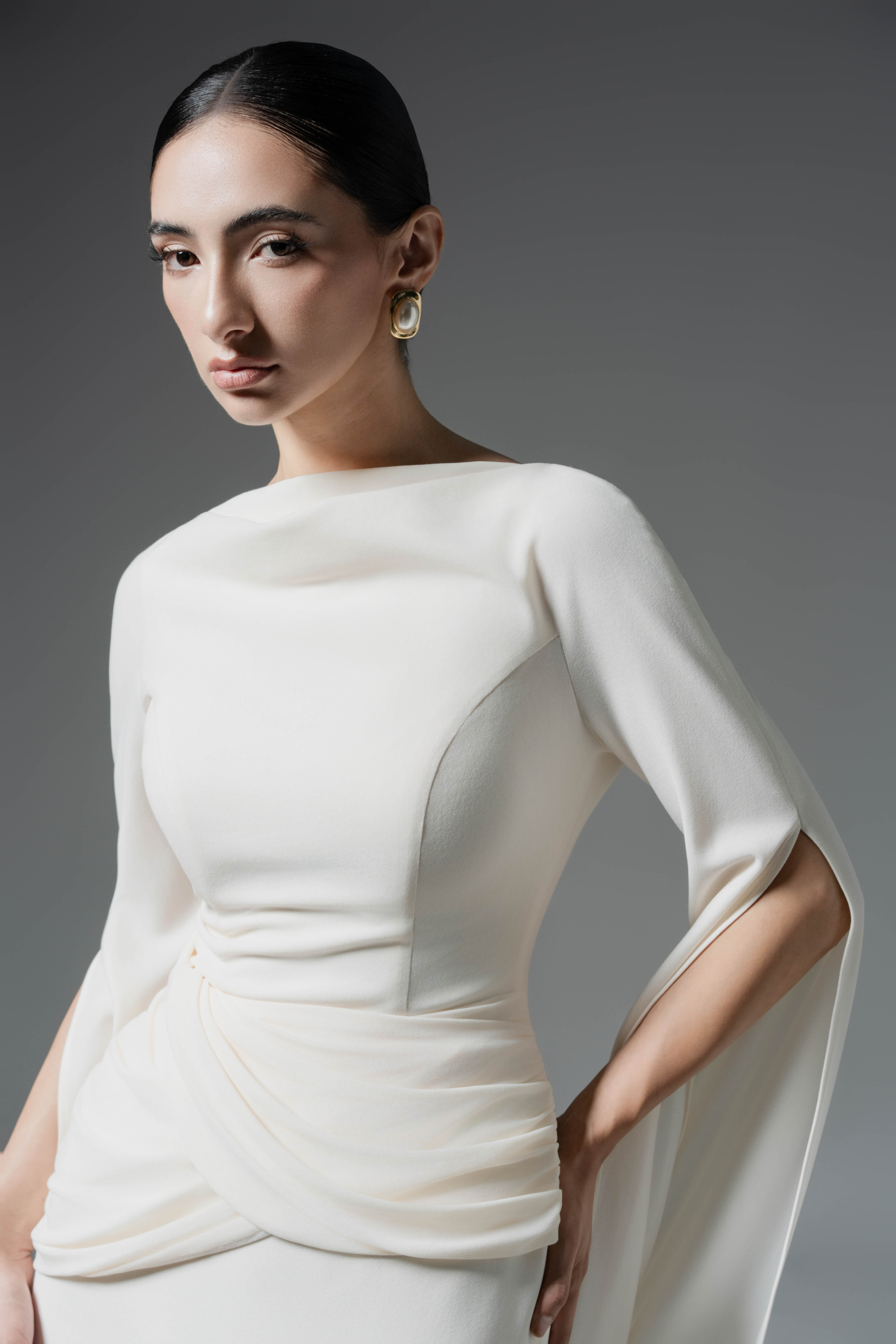 white christmas dresses Cream Draped Double-Layer Strap Dress L