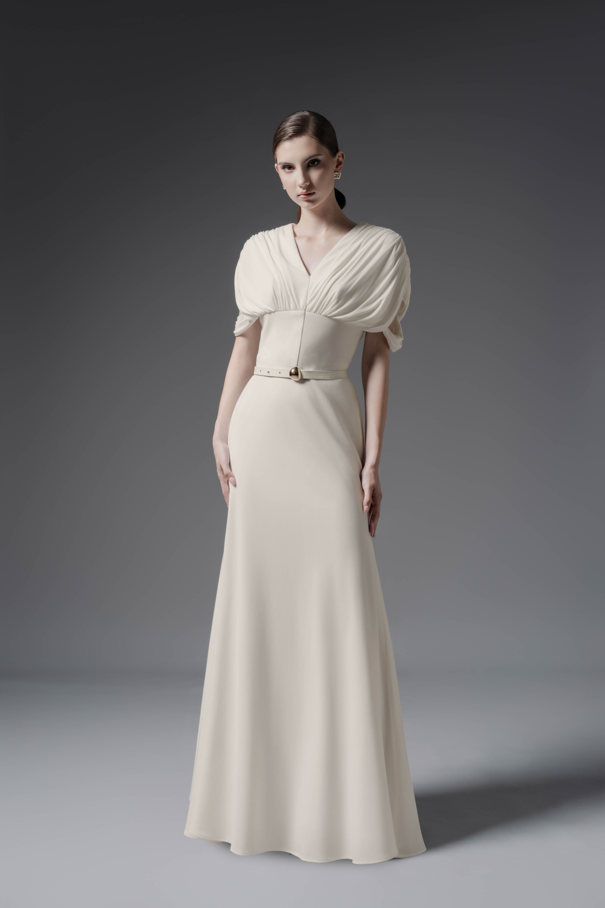 Echo Drape Dress - Cream Mermaid Midi with V-Neck XXS - US 0 / Cream