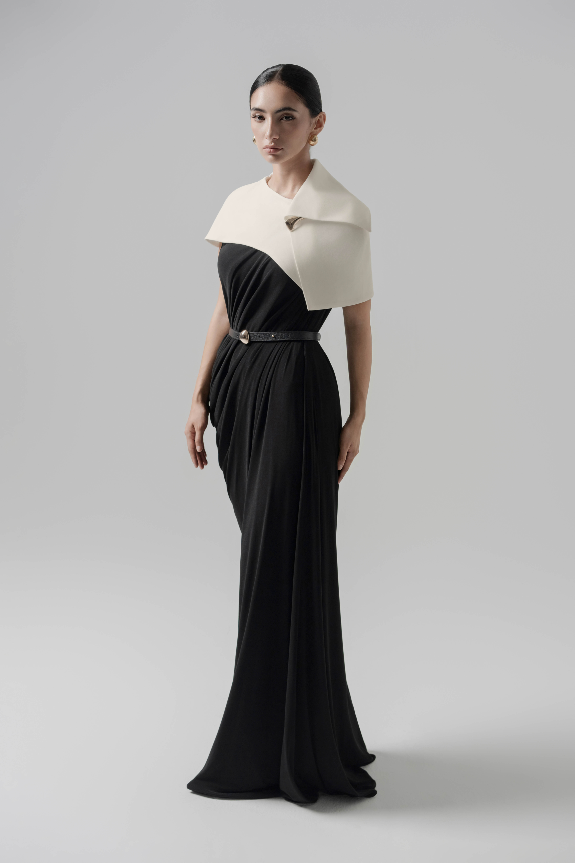 Dune Cape Dress - Cream & Black Midi with Detachable Cape XL - US 10 / Black & Cream Dune Cape Dress - Cream & Black Midi with Detachable Cape XL - US 10 / Black & Cream